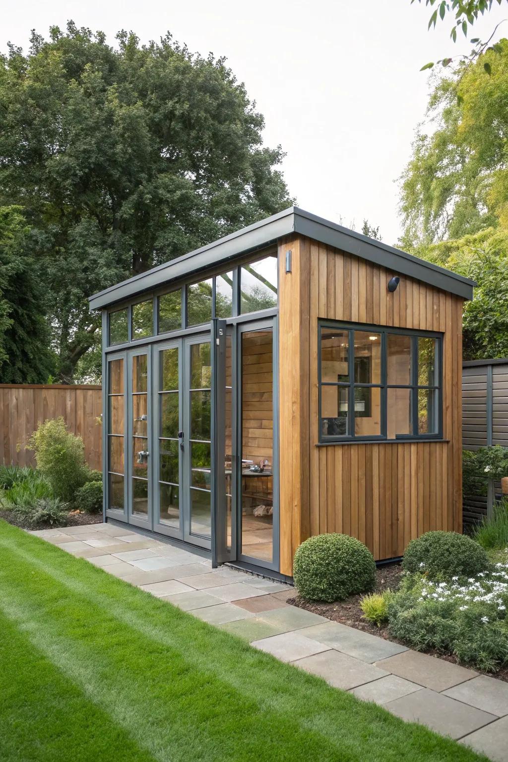 A modern structure with a varied material combination.