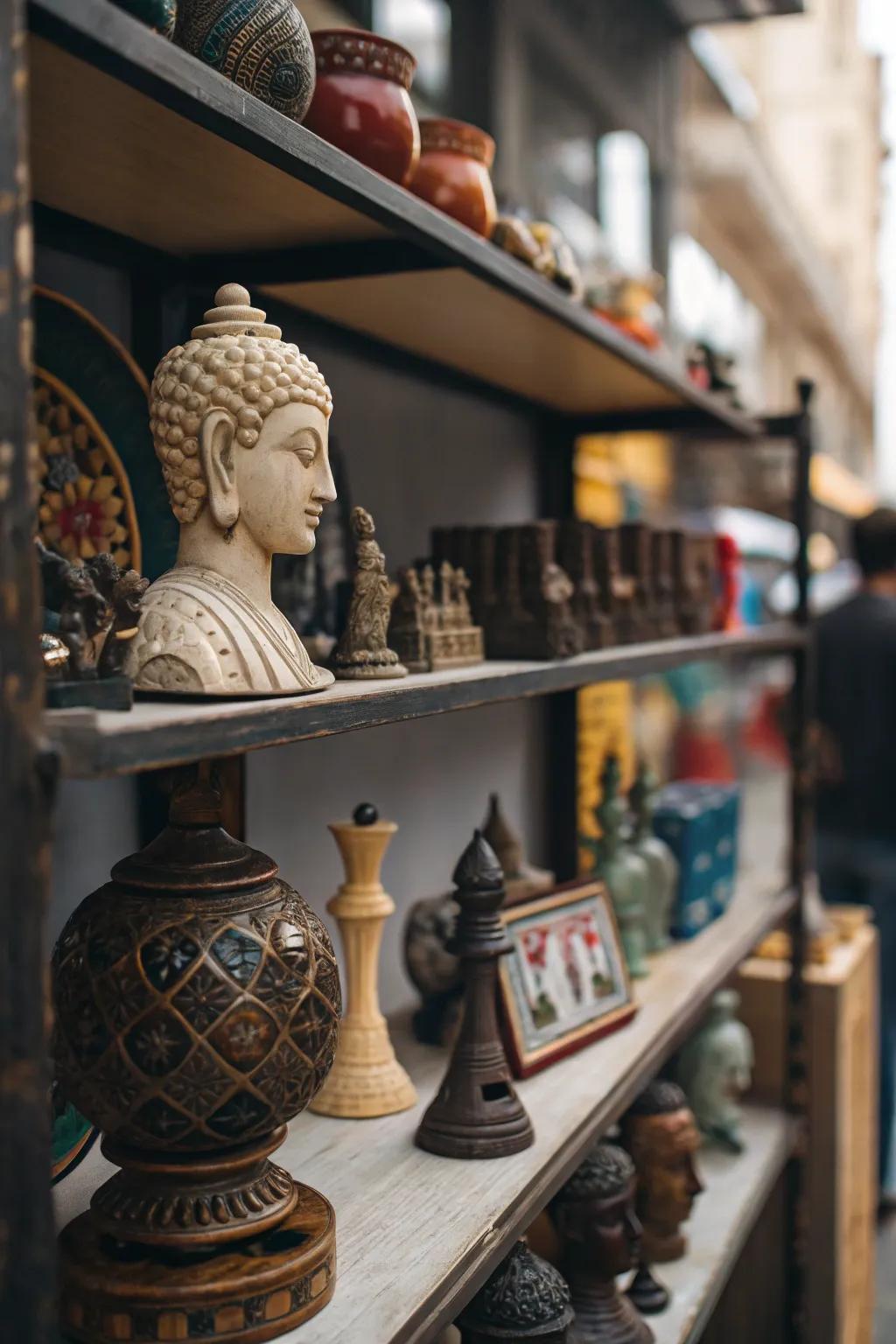 Create impact with decorative items on your shelf.