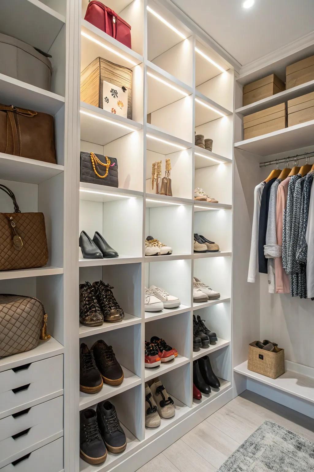 Cube storage units offer flexible organization options.