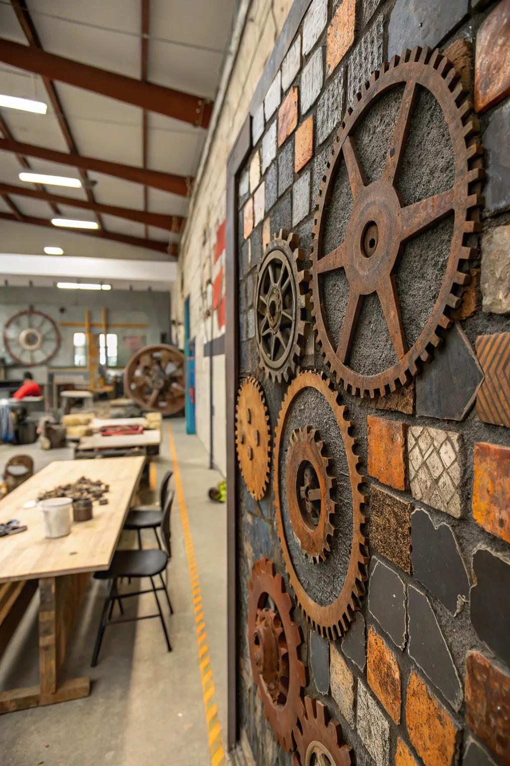 Aged bits enhance mosaic projects with industrial charm and personality.