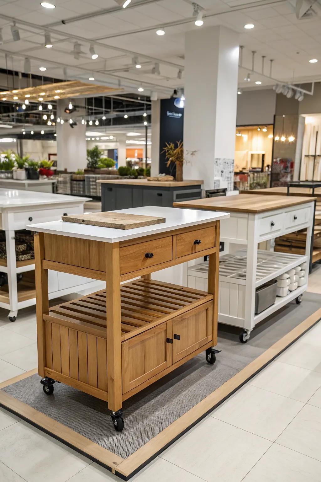 Different styles of portable kitchen islands