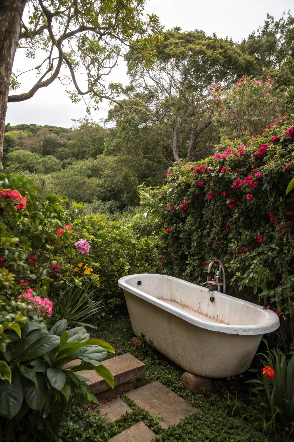 Discover serenity in a secret garden accompanied by a private outdoor tub.
