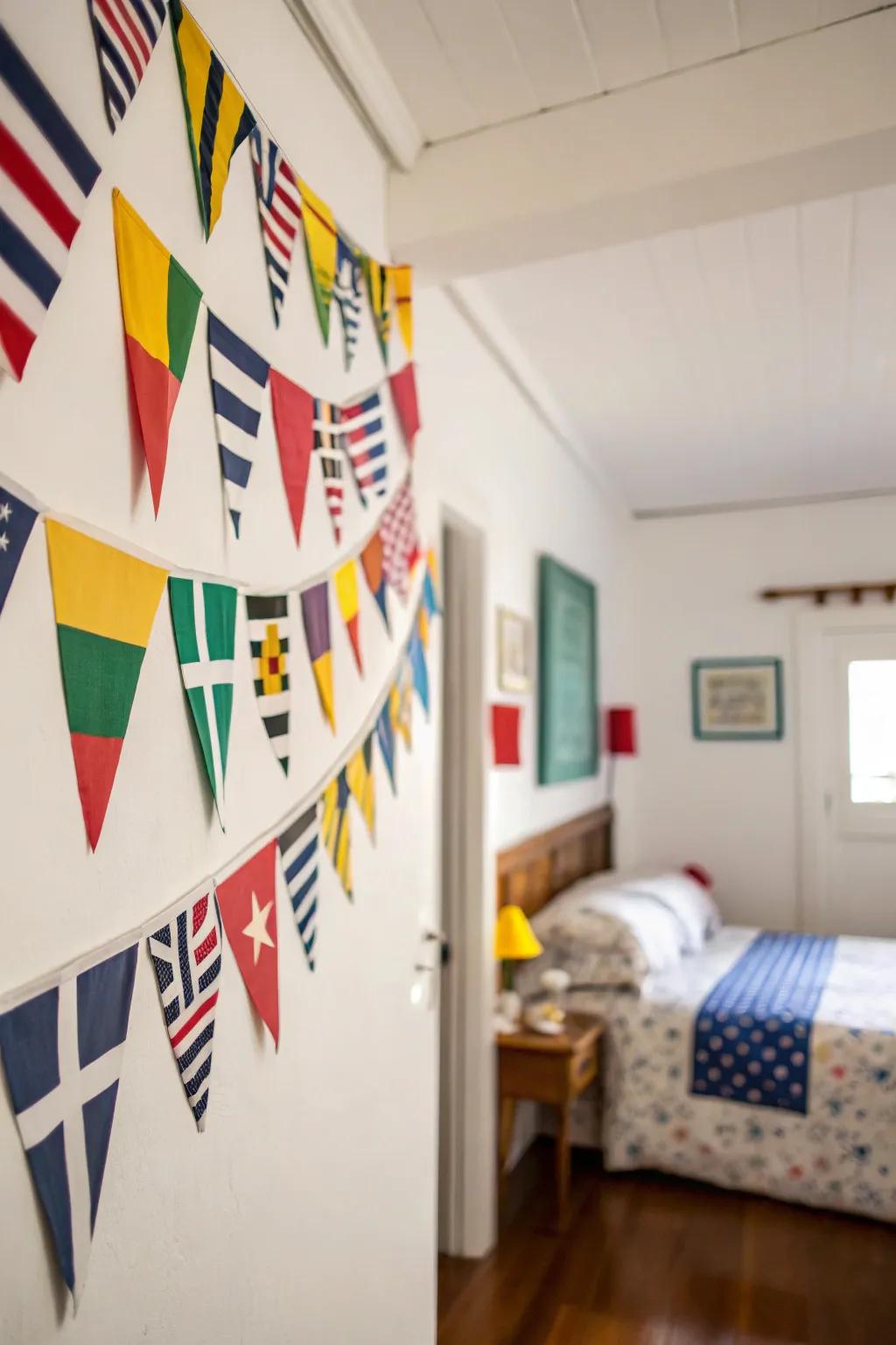 Nautical flags provide a splash of color and fun.