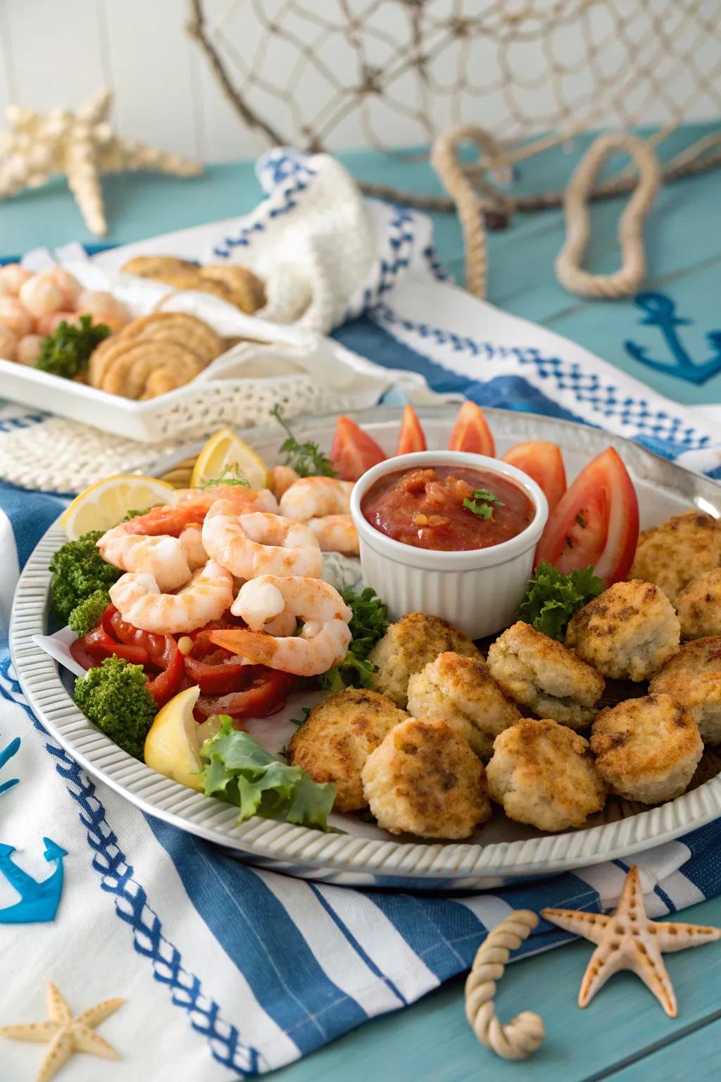 A seafood spread is a necessity for a nautical party.