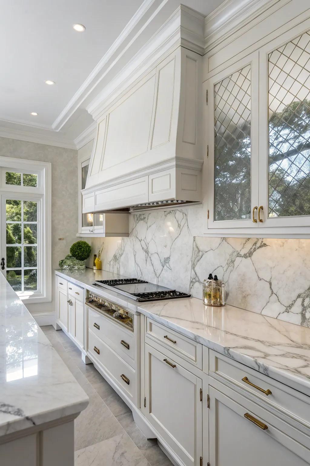 Marble countertops elevate the elegance of any kitchen.