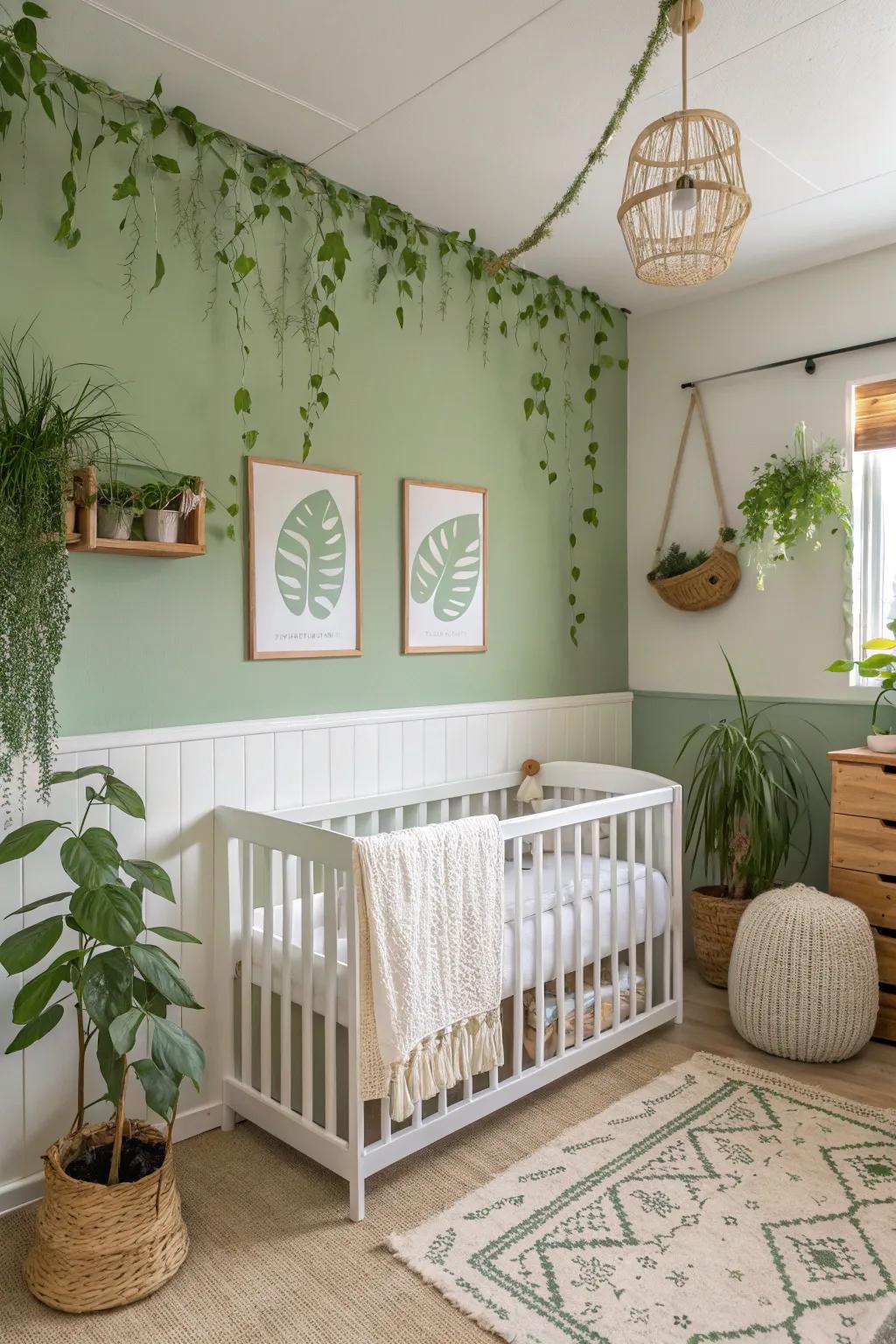 A refreshing nursery featuring delicate emerald hints.
