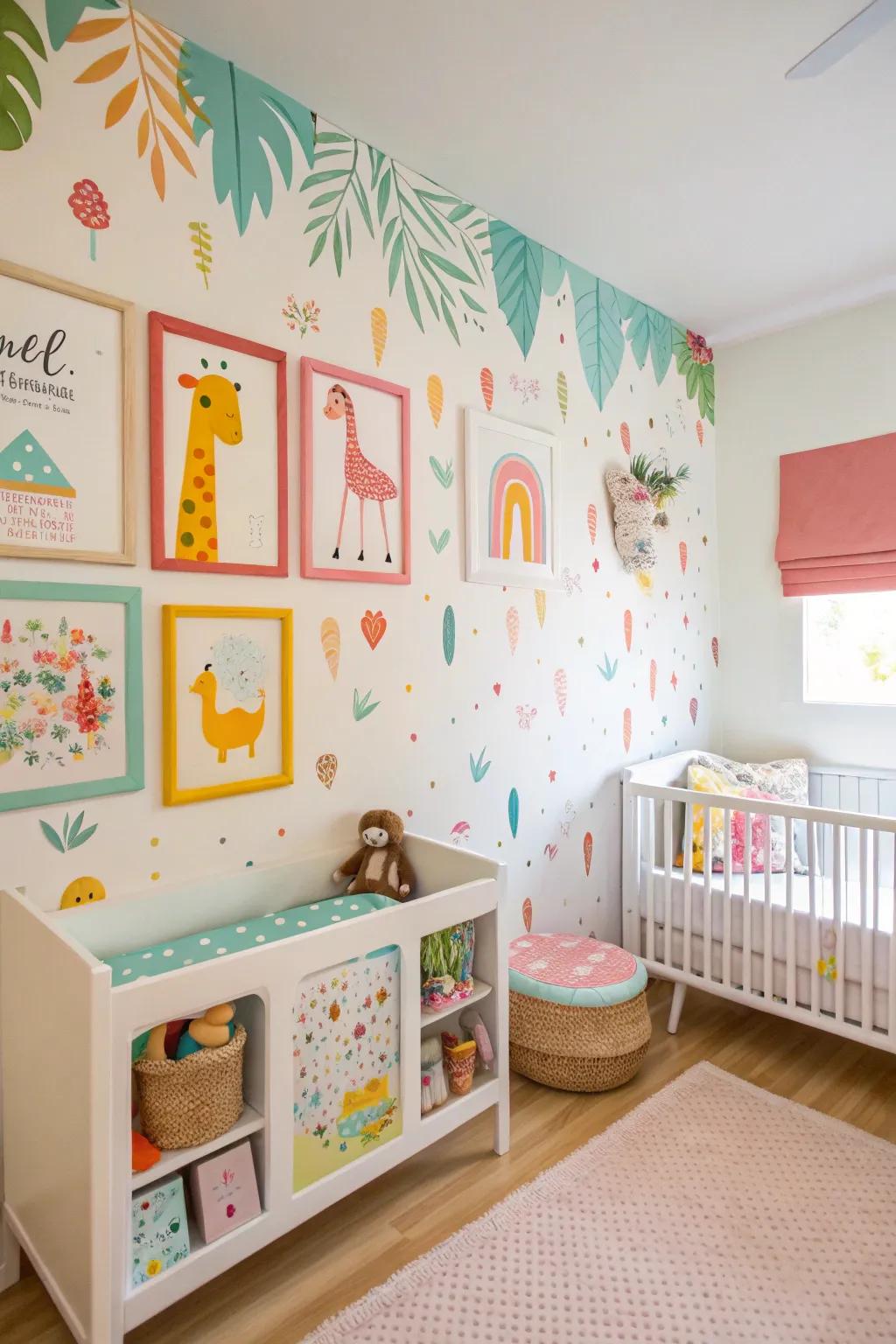 Wall decor changes the nursery, adding charm and personality.