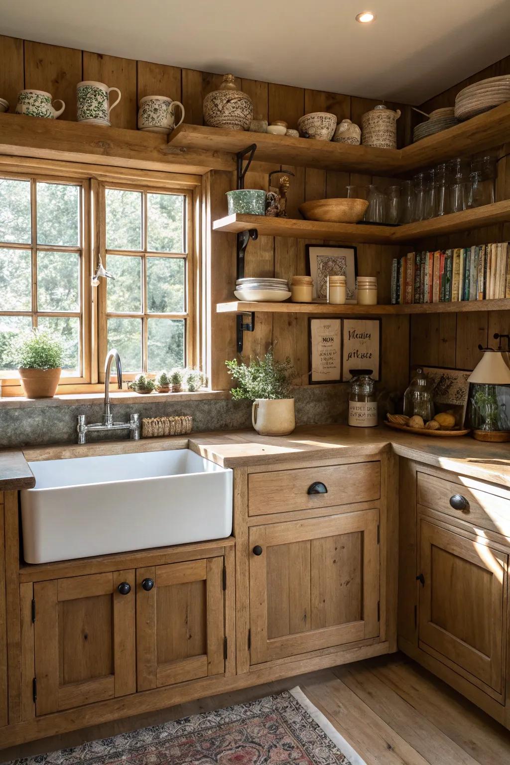 Rustic elements add charm and character to an oak kitchen.