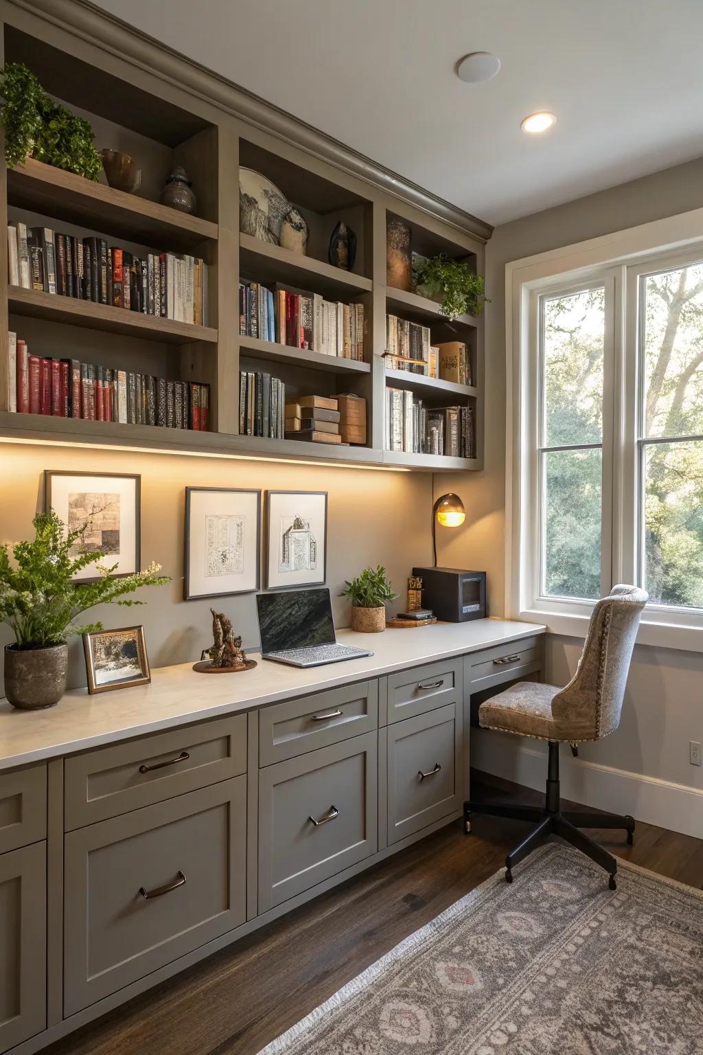 Open shelves provide a spot for displaying personal items.
