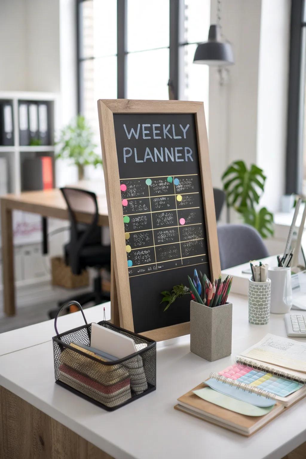 Stay organized using a chalkboard weekly schedule.