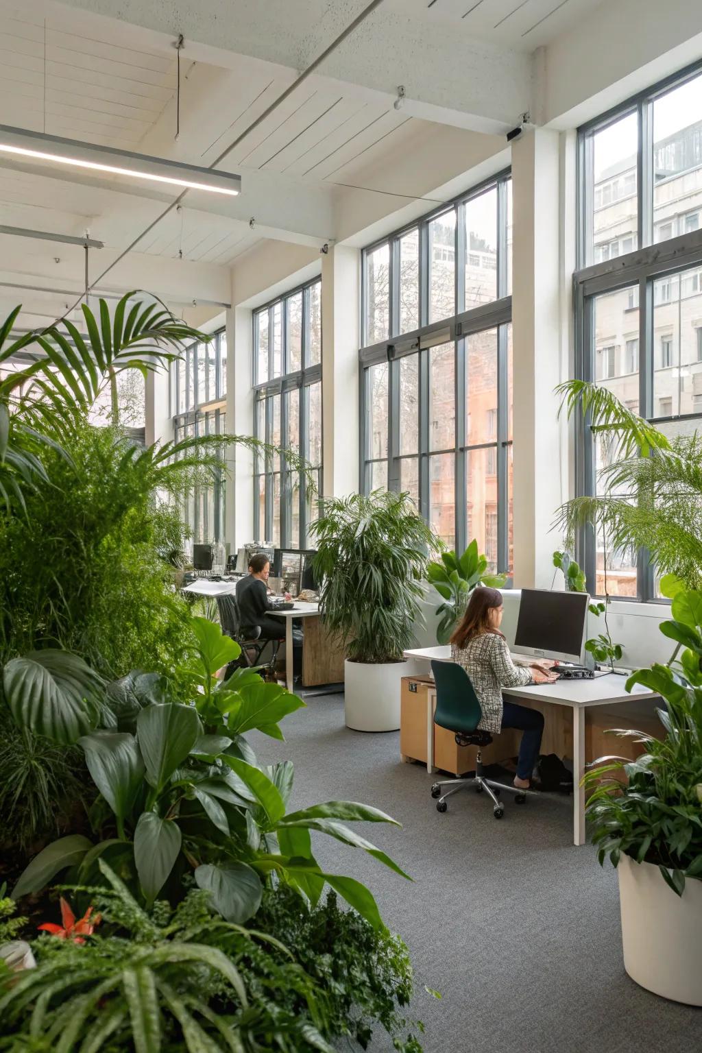 Office space enriched with greenery for a vibrant atmosphere.
