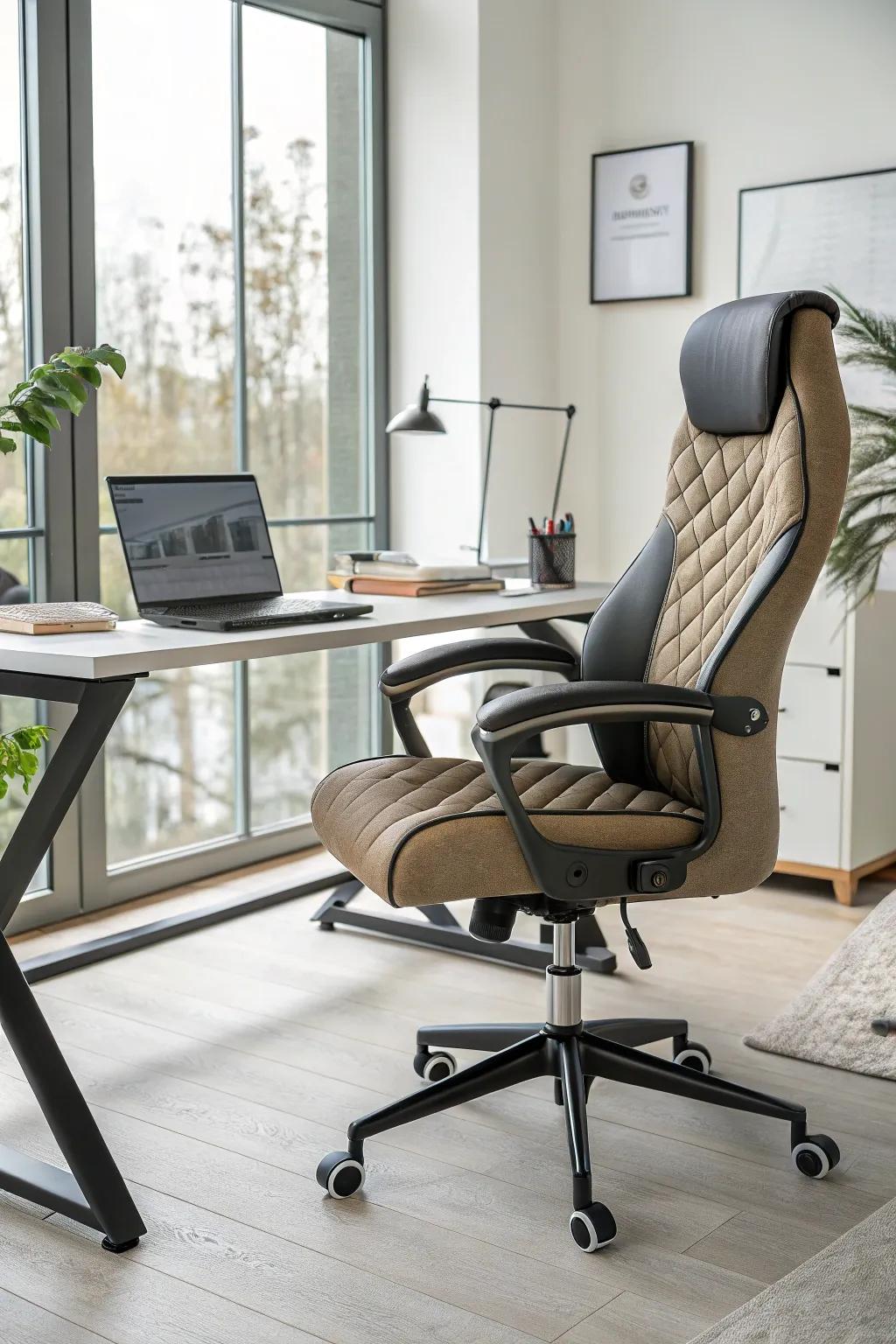 Comfort meets elegance thanks to an ergonomic chair.