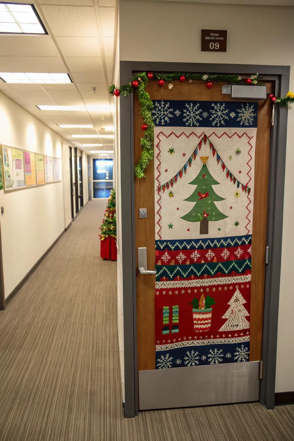 Appreciate the unusual charm of holiday sweaters with your door decor.