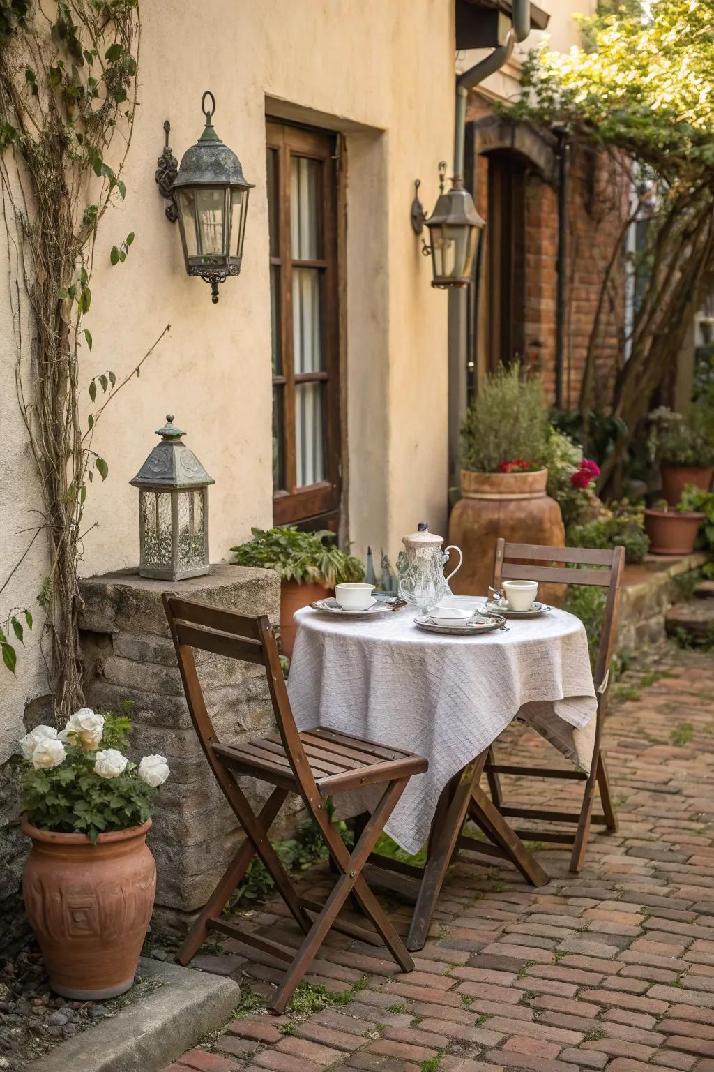 An enchanting cafe setting for serene mornings outdoors