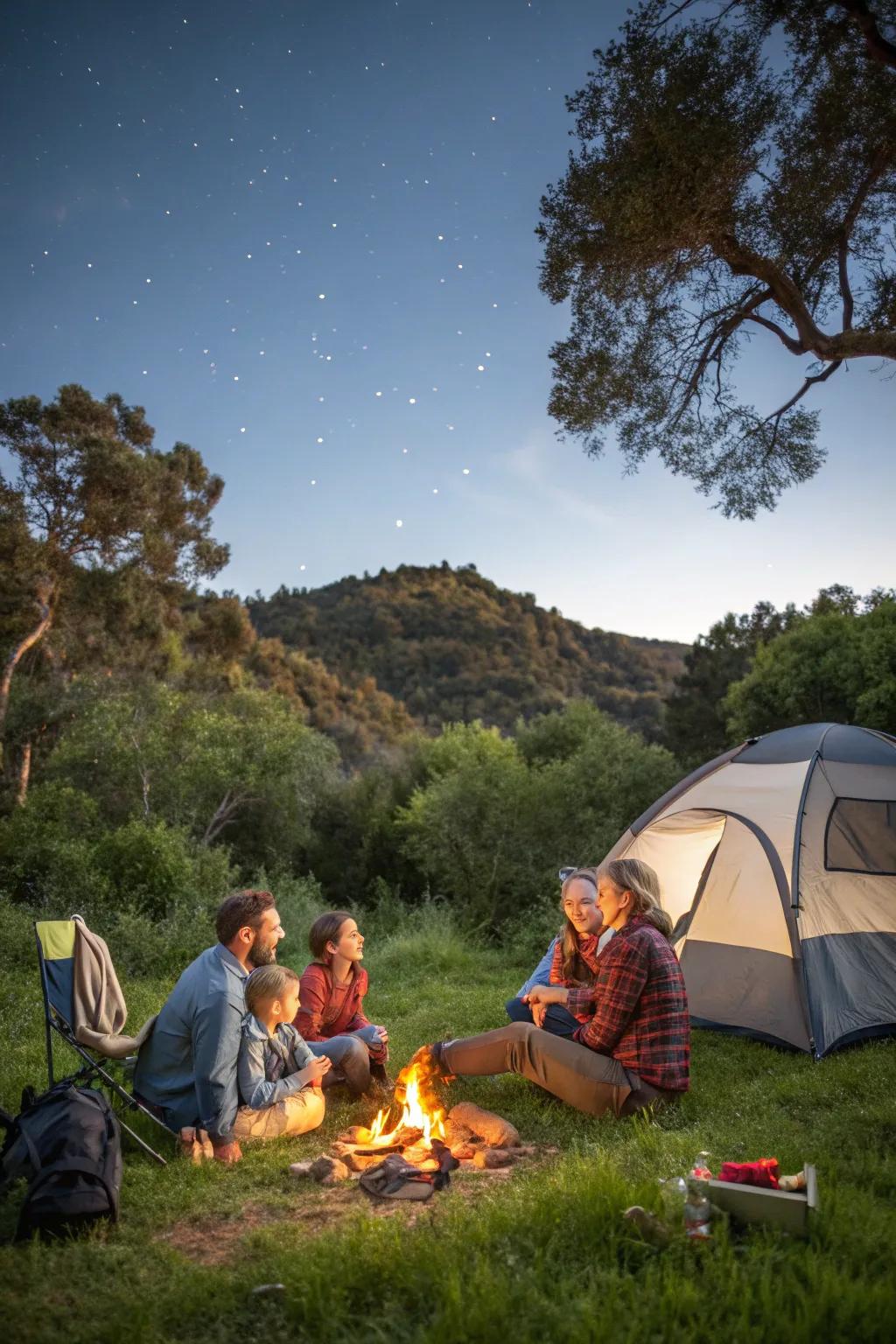 A family camping trip filled with laughter and immersed in the beauty of nature.