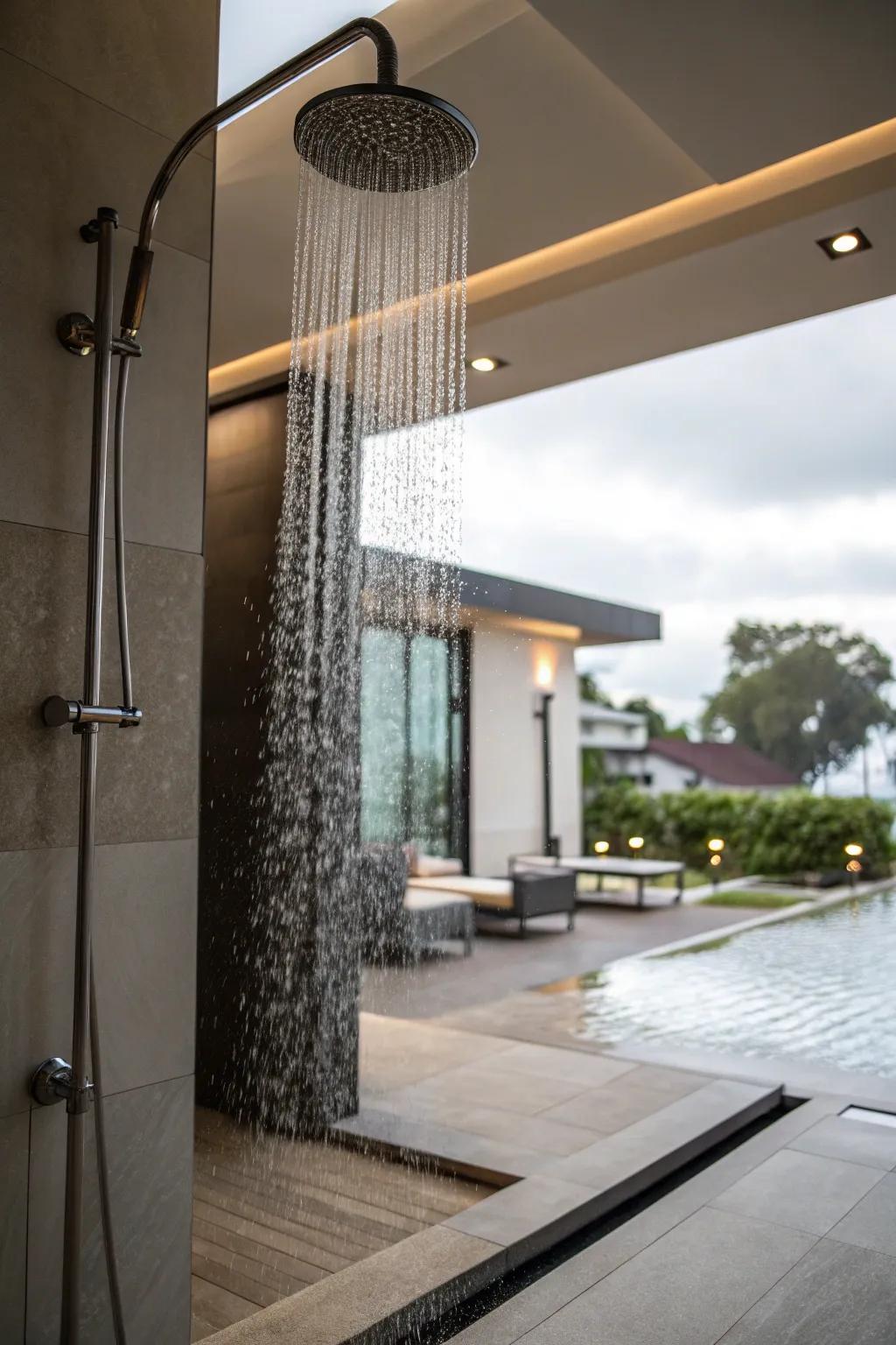 Downpour shower heads introduce a luxurious element to your open shower.