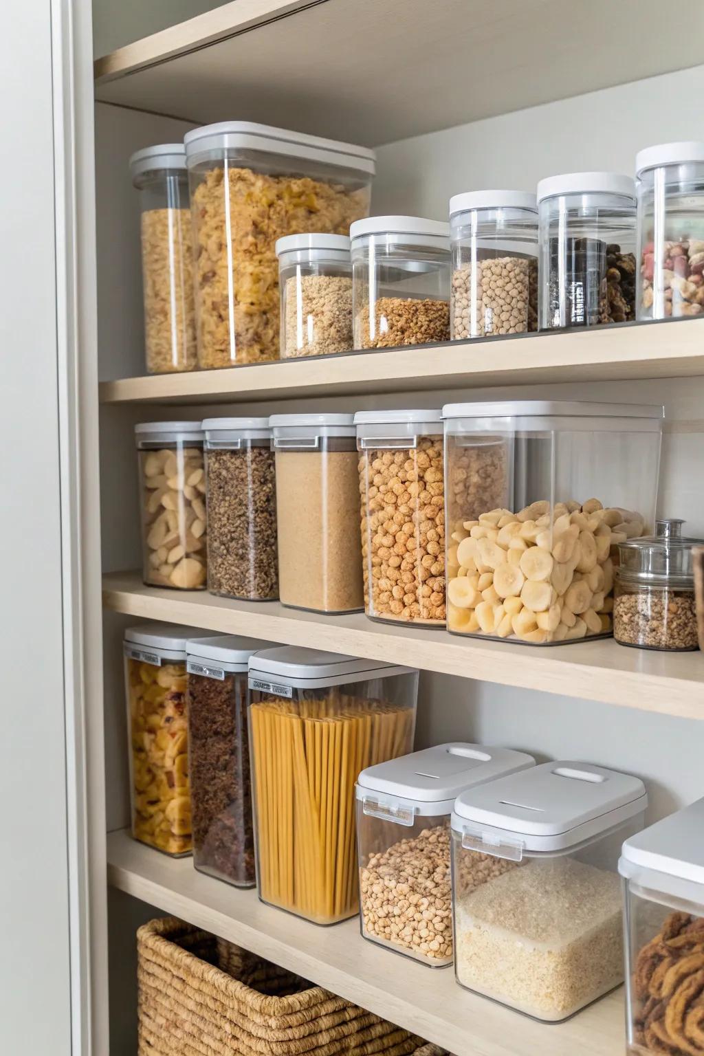 Transparent holders improve food storage organization.
