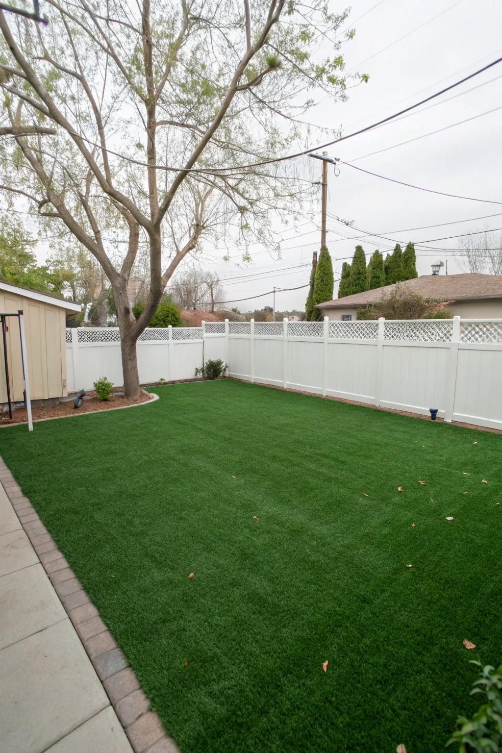 Provide a lush, sturdy surface using turf for your dog's play area.