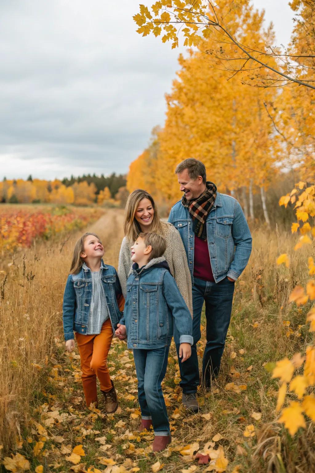 Denim imparts a classic element to fall family portraits.