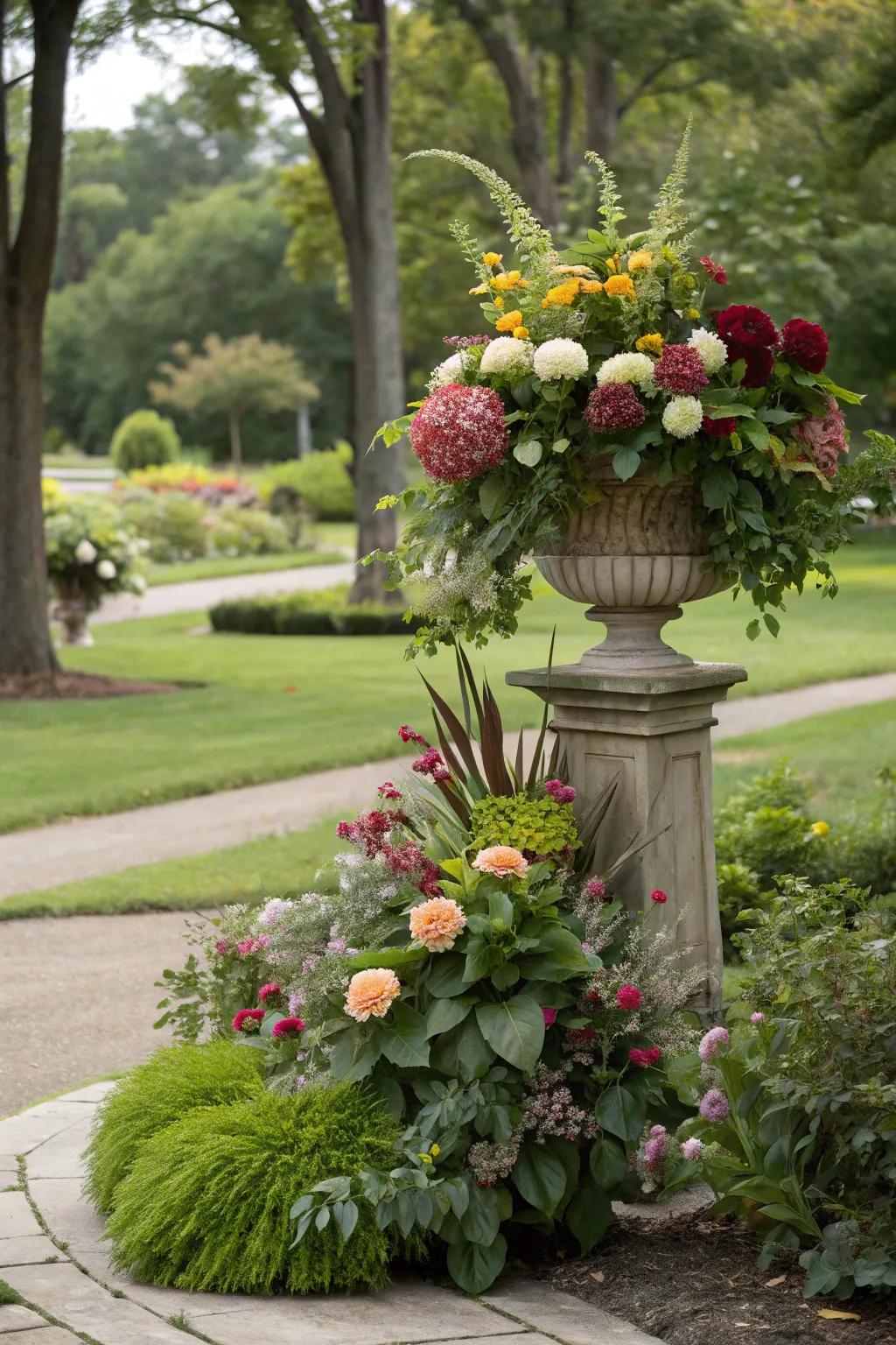 Floral arrangements that integrate smoothly into the garden scenery.
