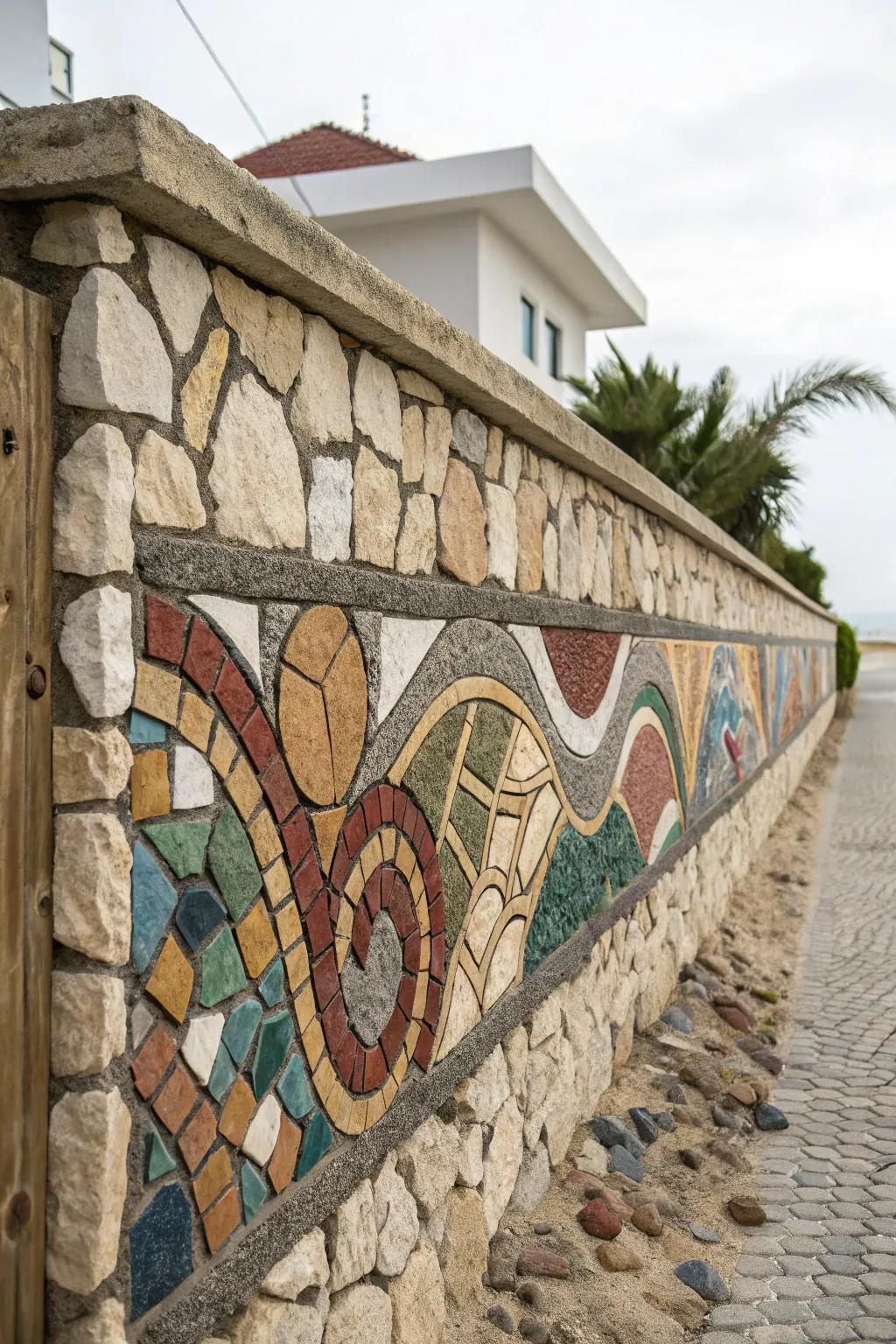 Mosaic stone walls offer a personal and creative touch.