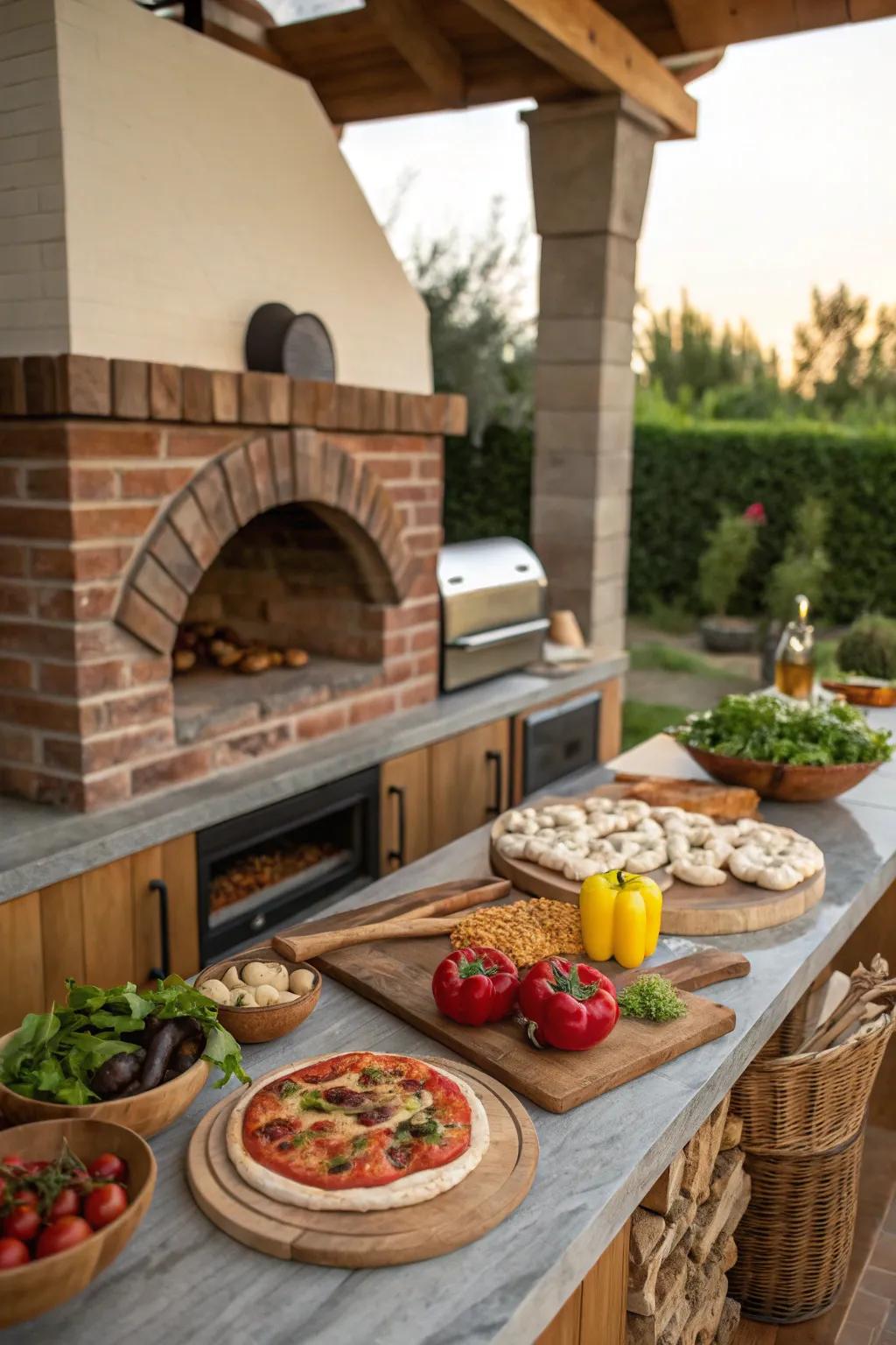 An outdoor kitchen complete with a fabulous pizza oven.