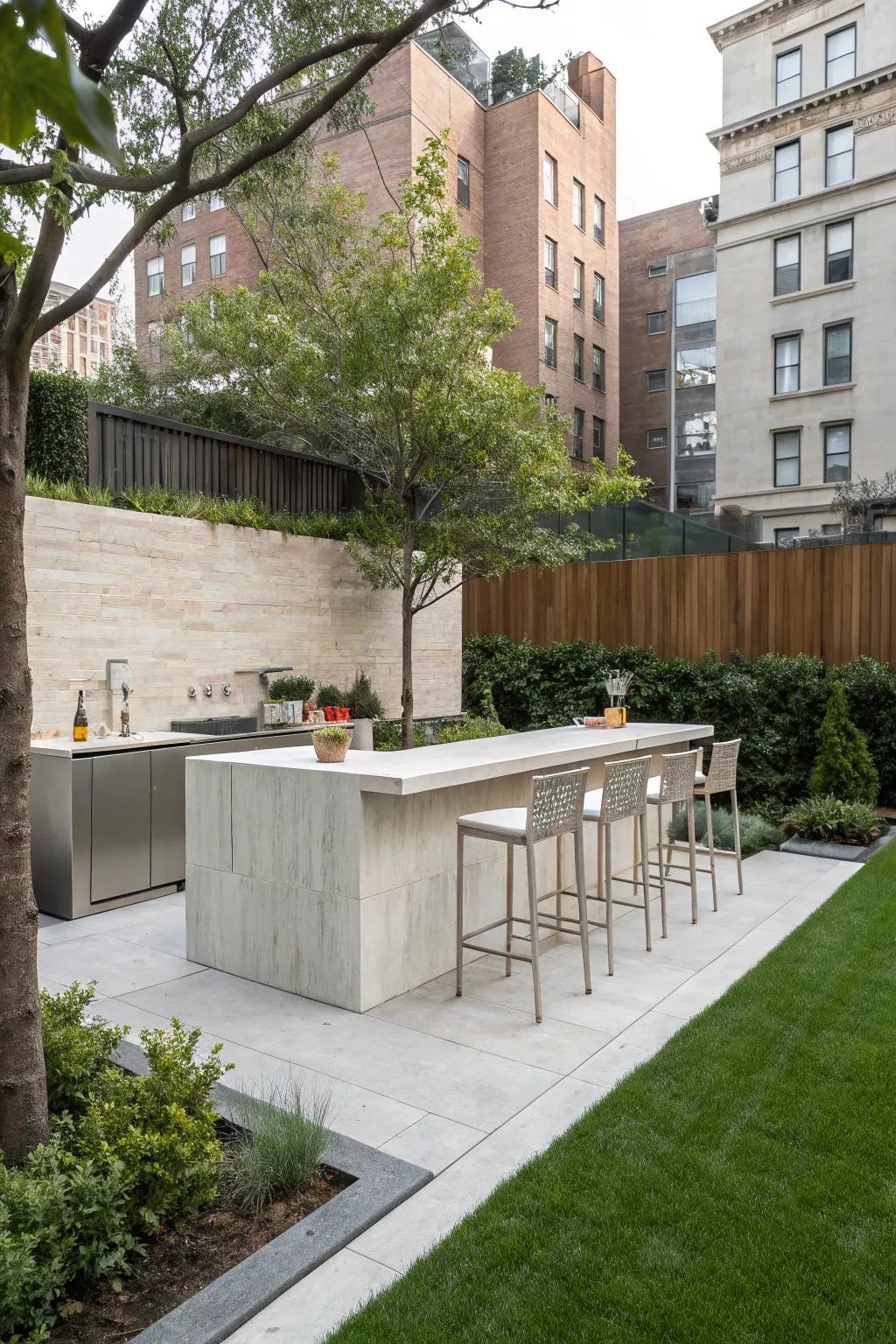 A stylish, modern stone bar featuring a minimalist design.