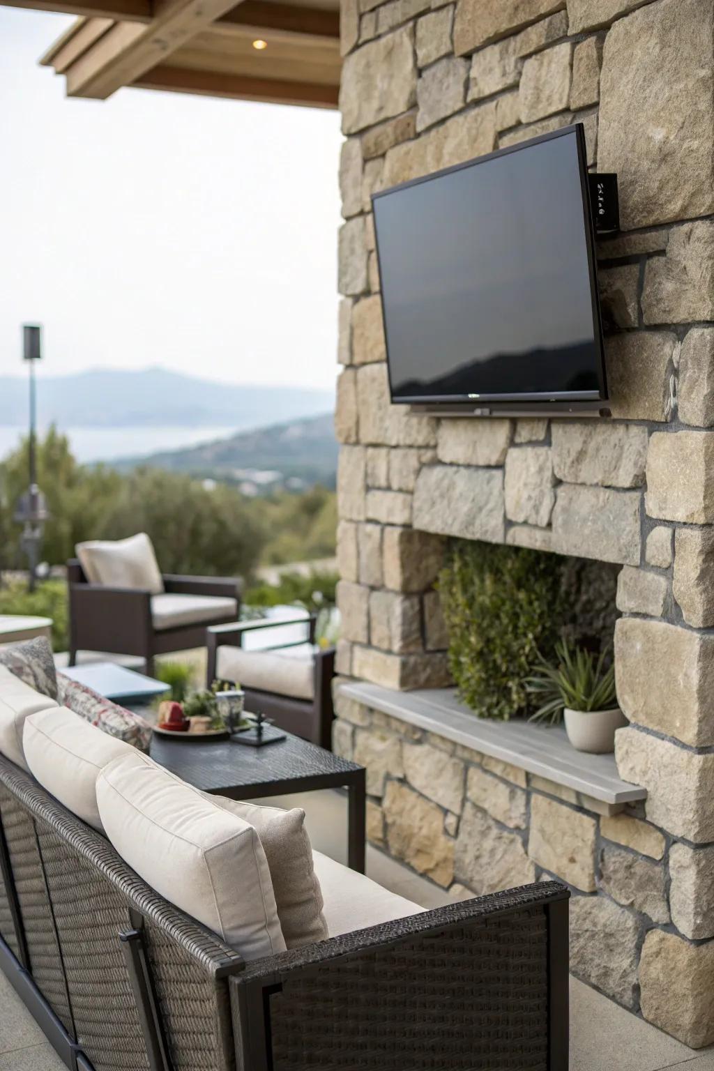 Stone detailing creates a refined and timeless setting for outdoor viewing.