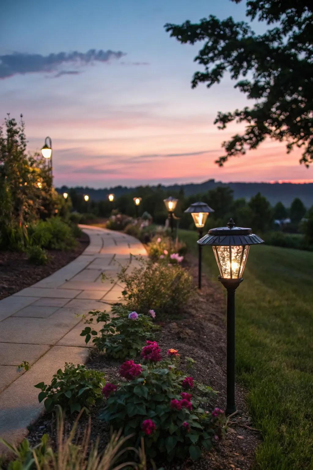 Eco-friendly solar lights brighten your path.