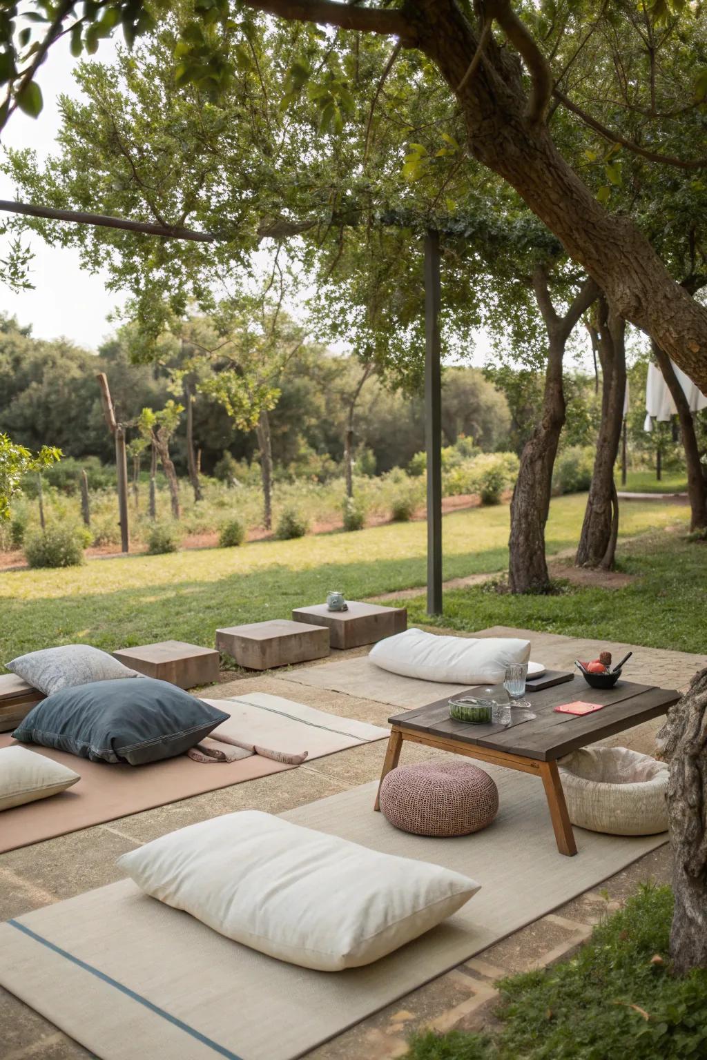 Comfortable seating improves the relaxation potential of your yoga space.