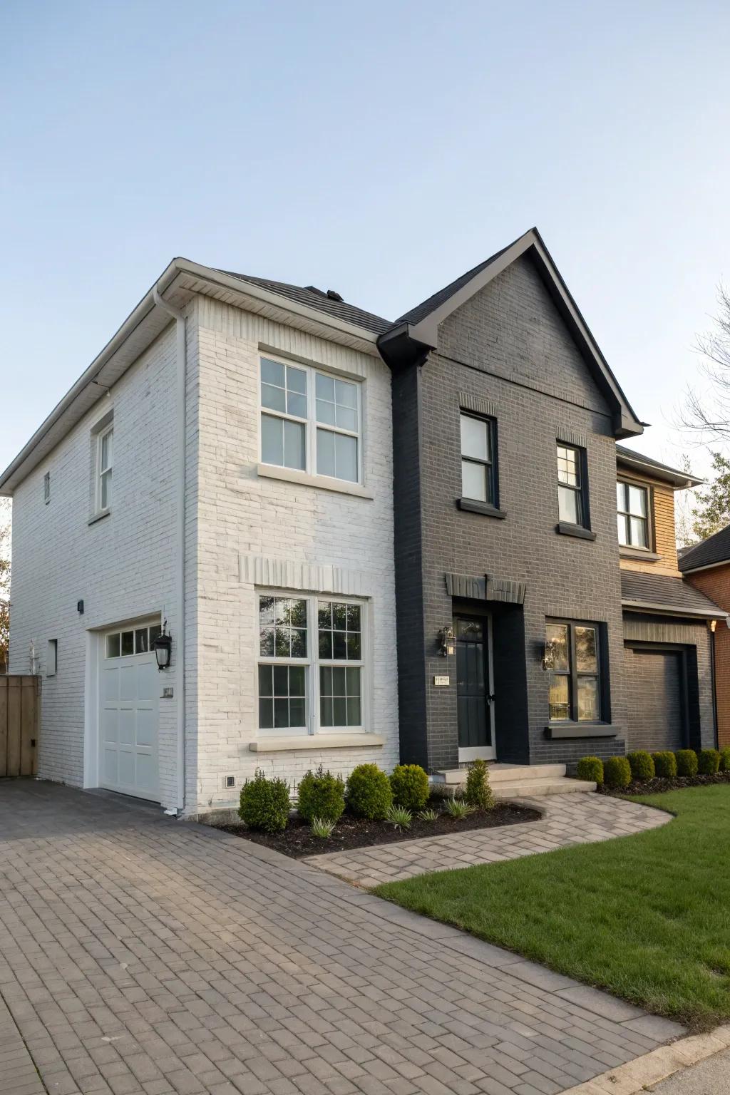 Dual-tone designs impart modern flair to brick dwellings.