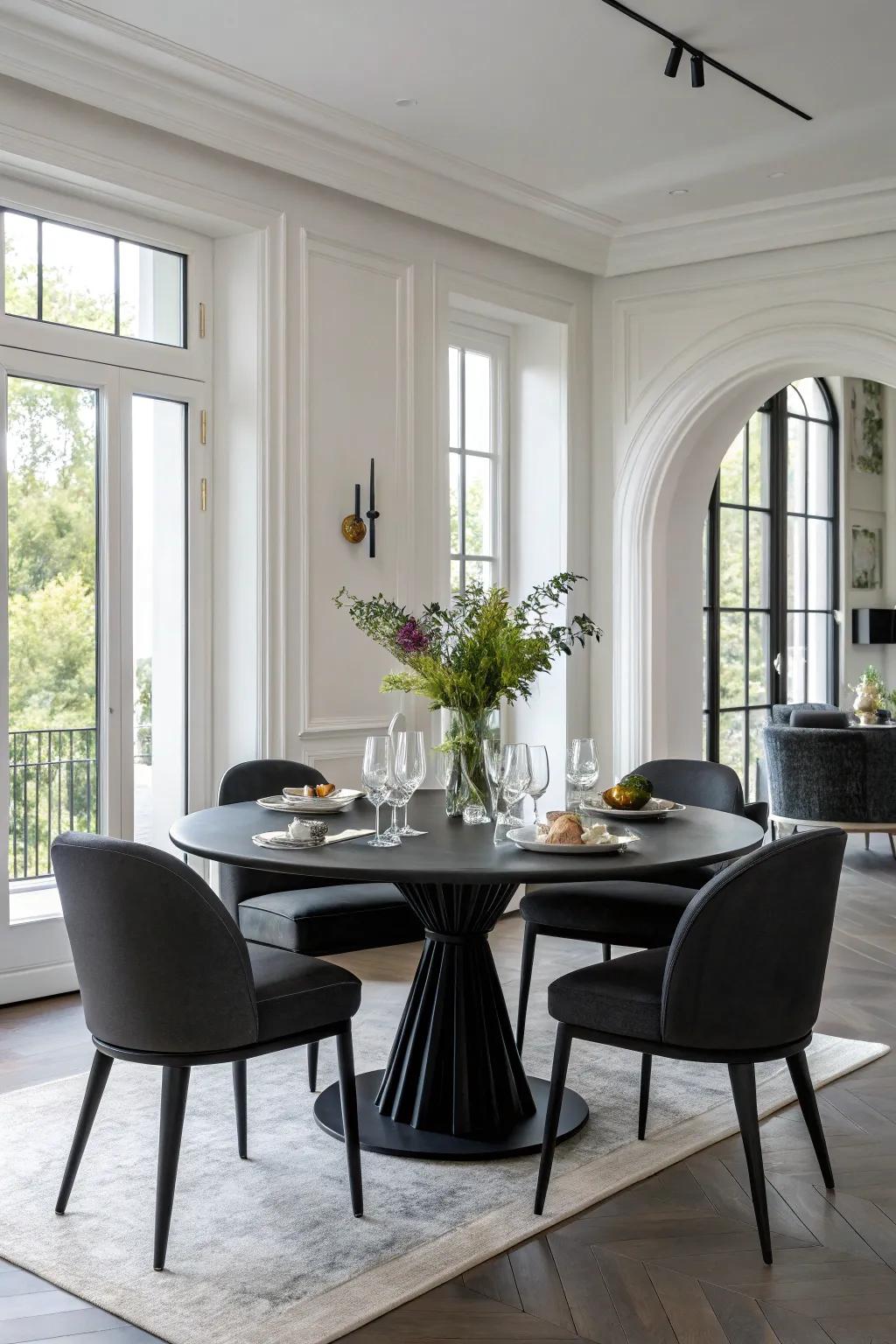 Understated ebony coating imparts contemporary sophistication to your table.