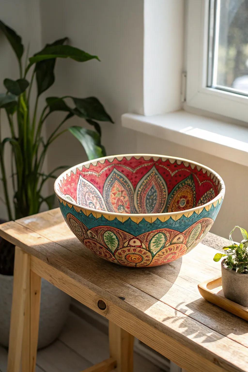 Enhance your dining setup with a vibrant explosion of creativity. This lively paper pulp bowl brings art to the everyday.