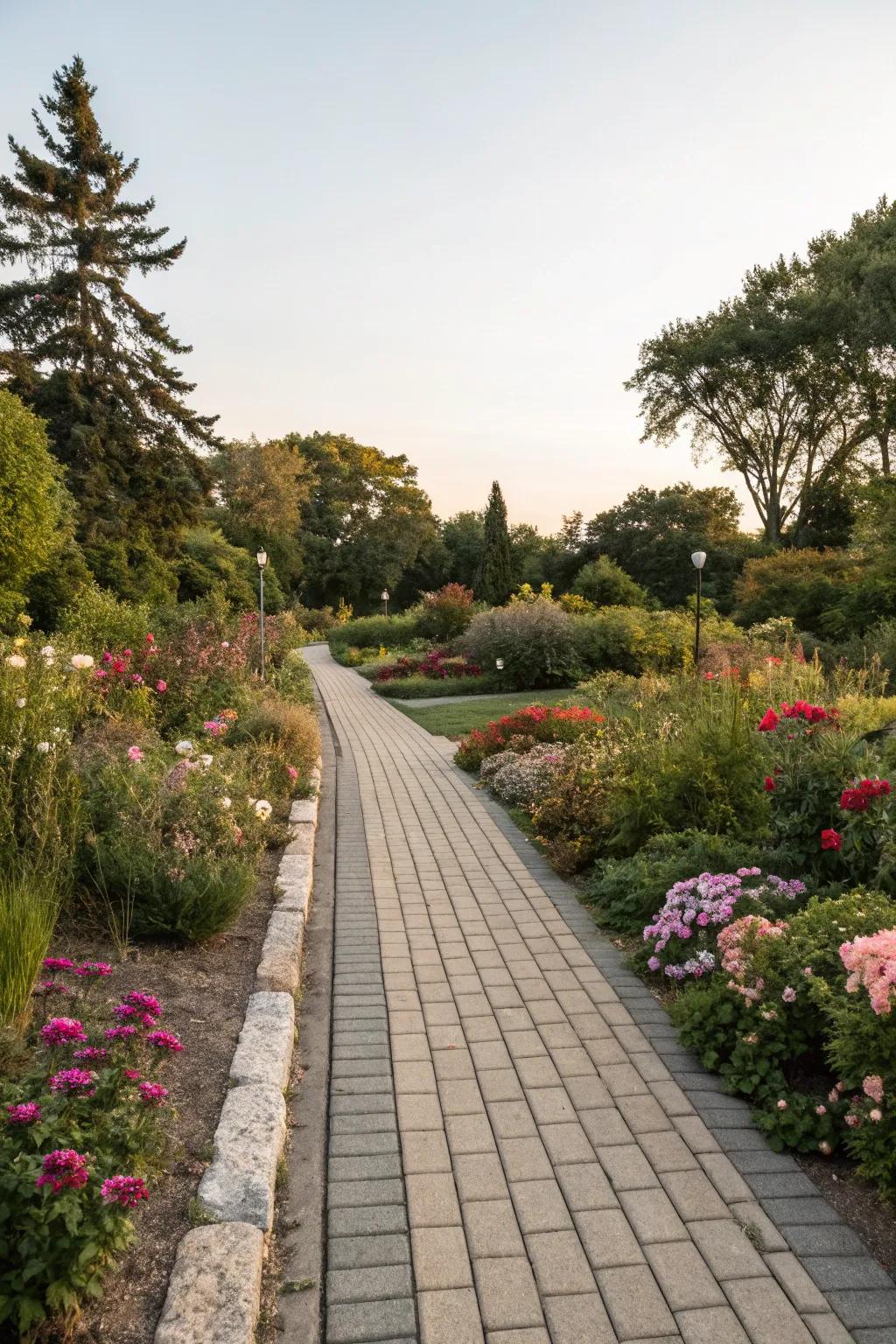 Harmoniously merge walkways and flower beds utilizing pavers.