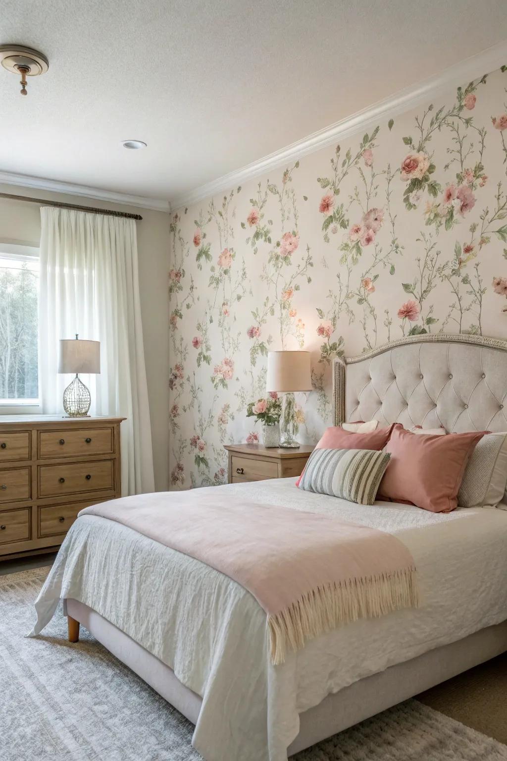 Enhance your bedroom's tranquility with soothing wallpaper patterns.