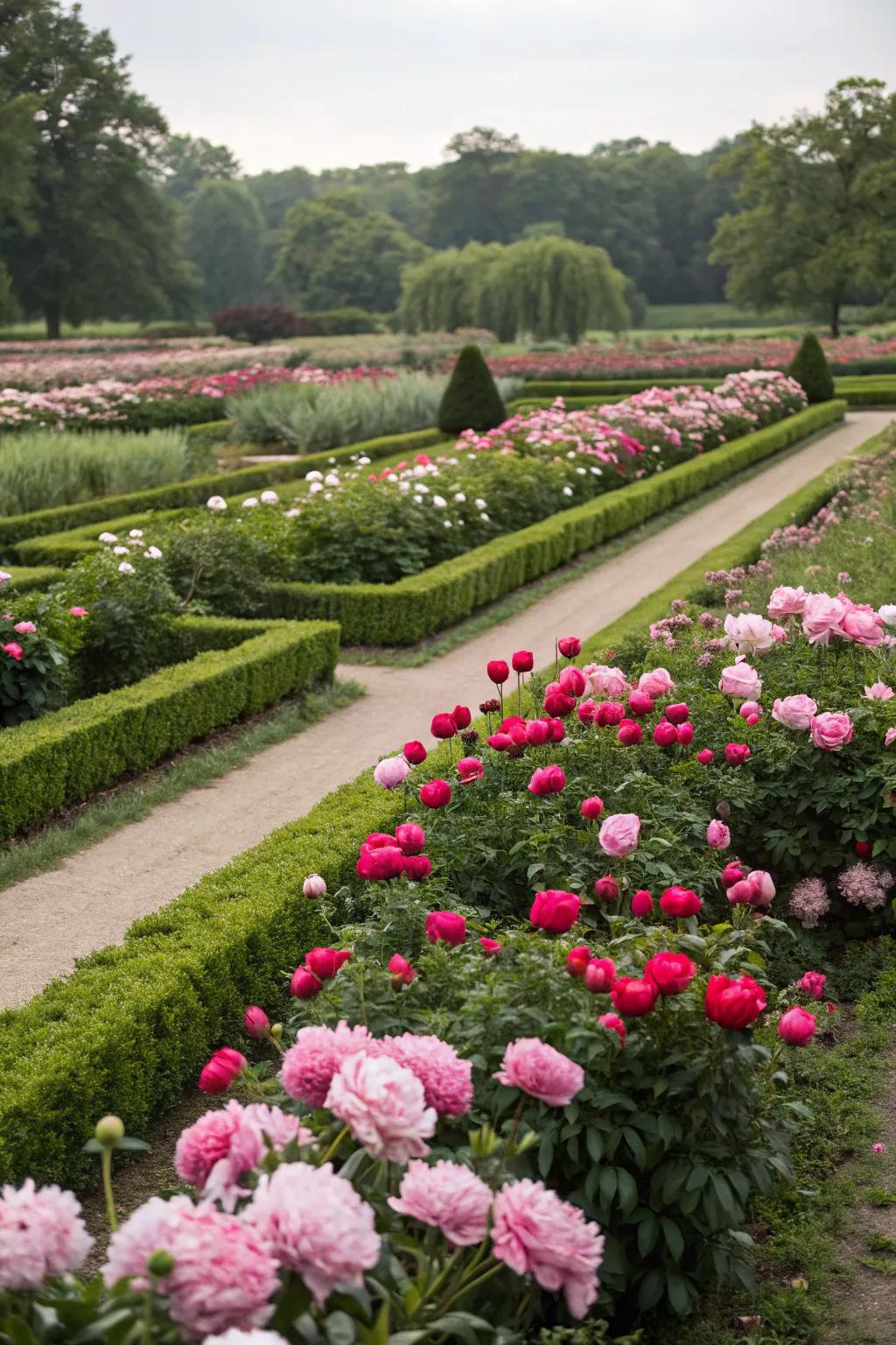 Structured layouts providing a polished look to peony beds.