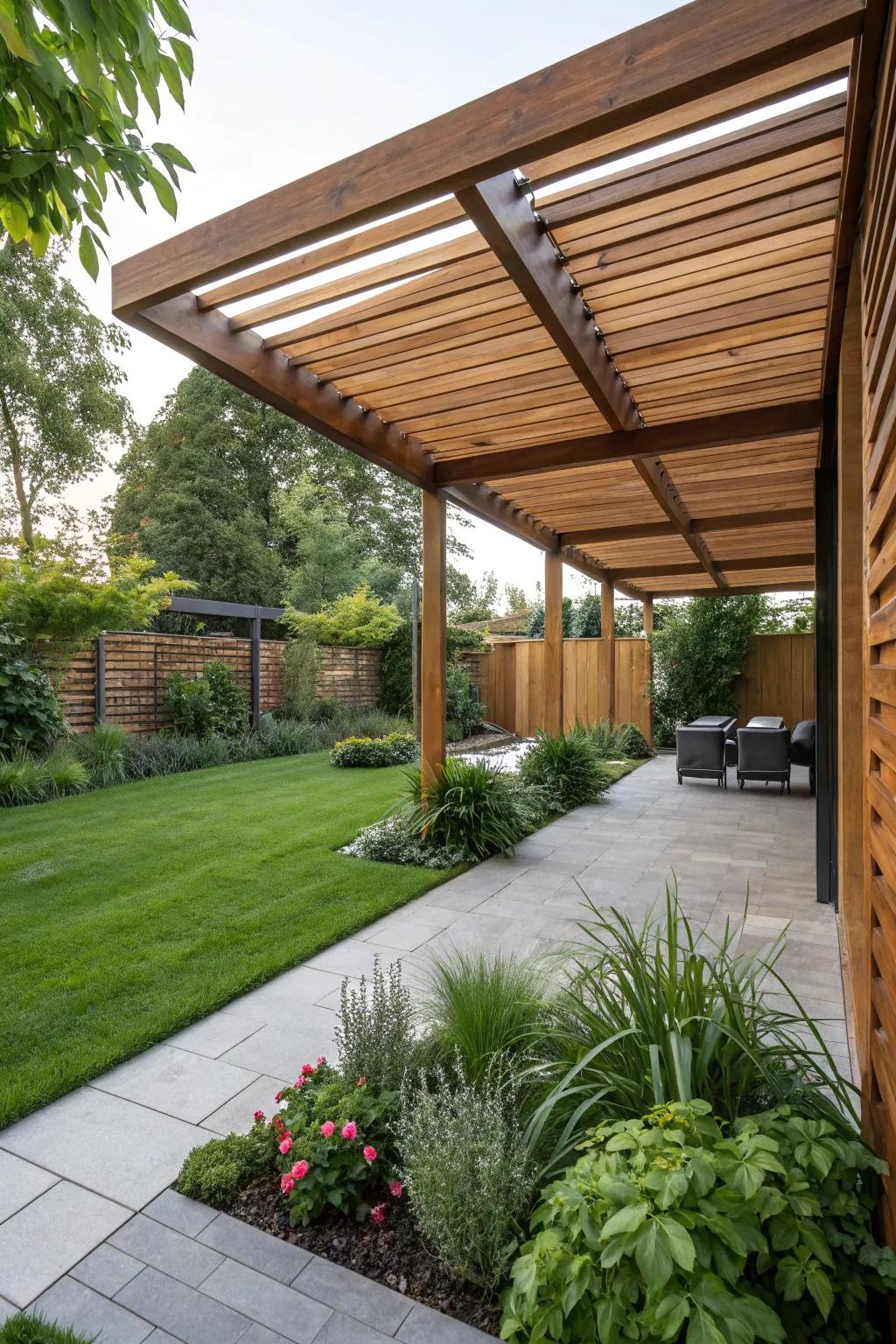 Solid roofing panels provide comprehensive protection from the elements.