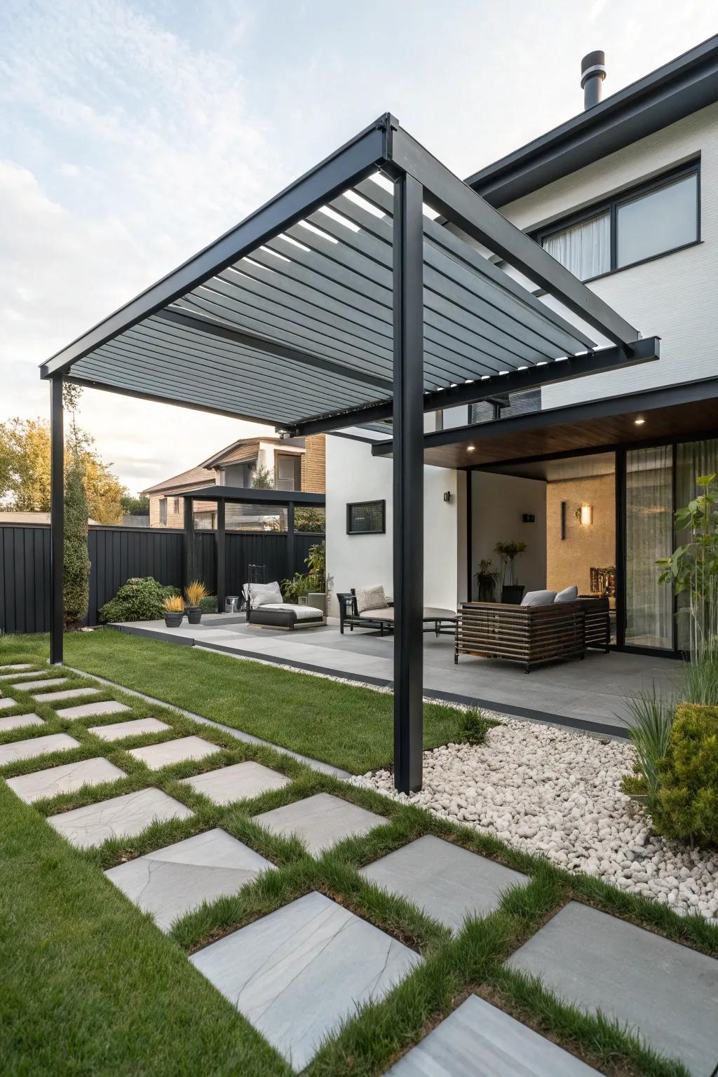 A metal pergola roof offers both durability and style.