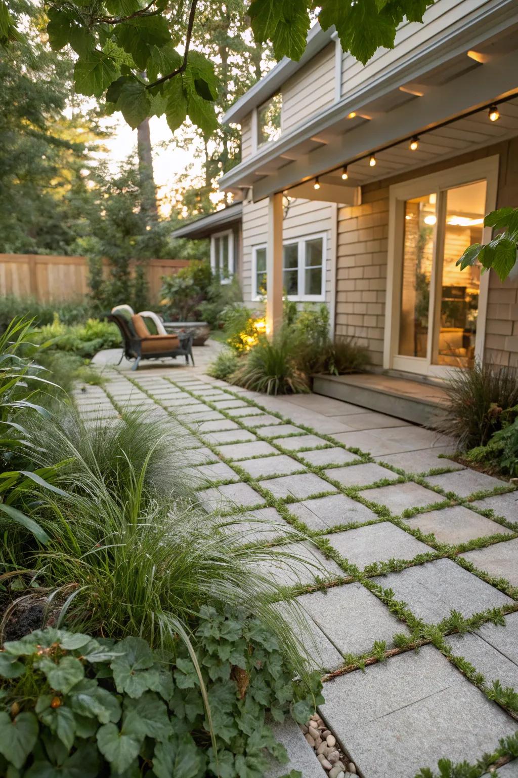Natural components harmonize effortlessly with permeable paving.