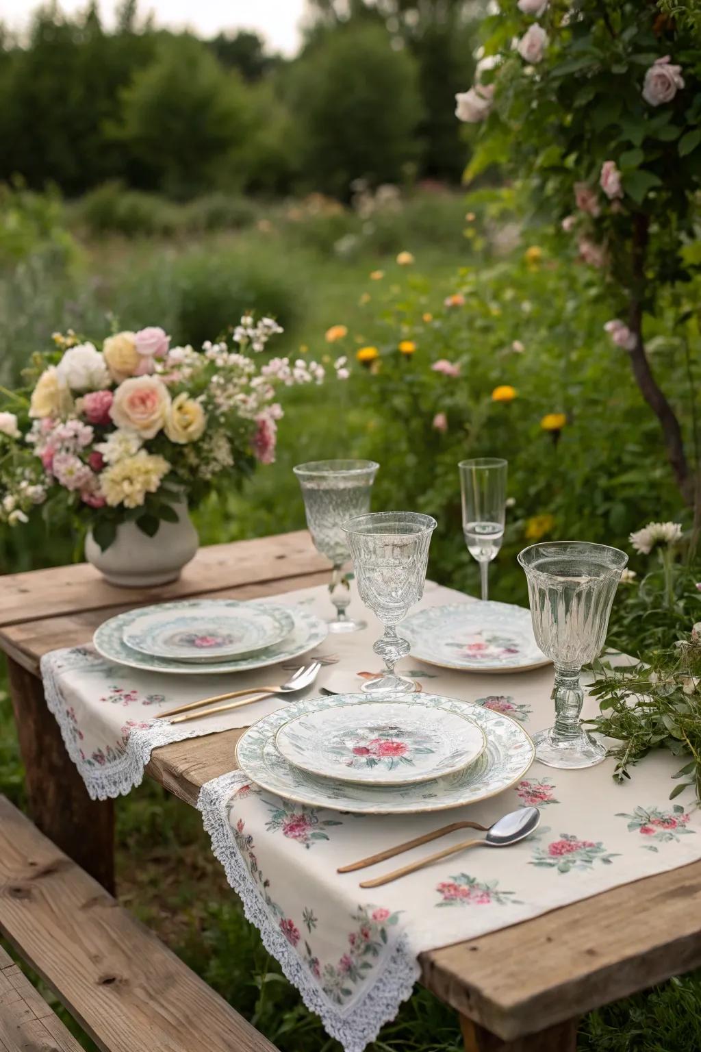 Coordinated tableware gives a hint of style to your picnic.