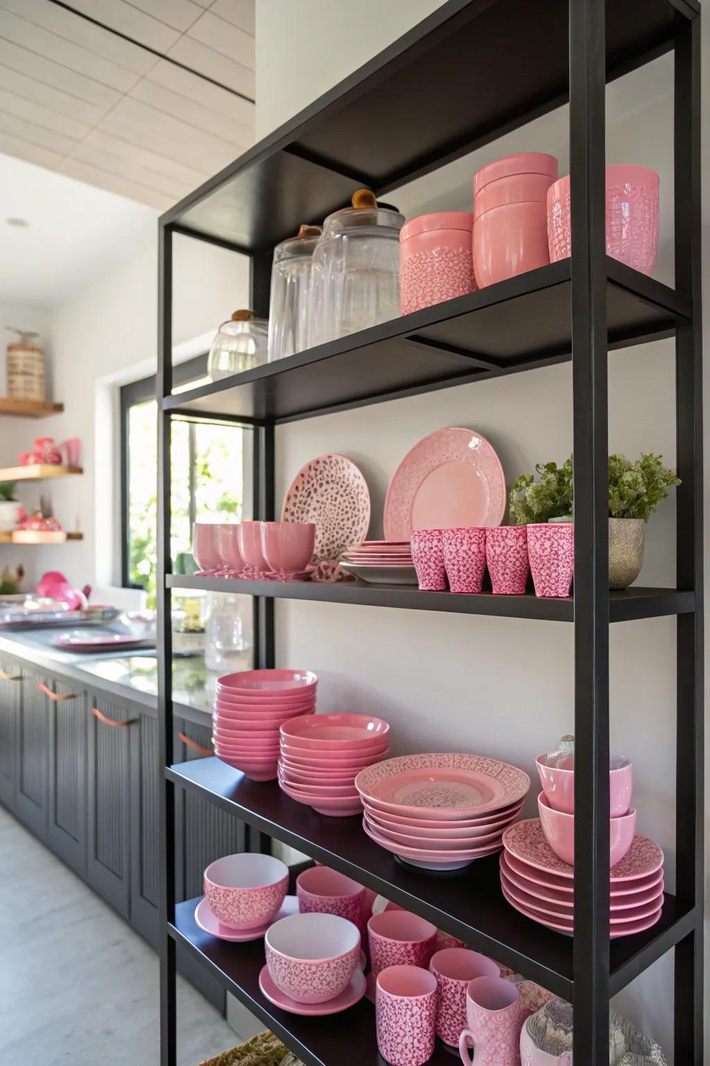 With its elegant and useful open shelving, you can flaunt your rose kitchenware.