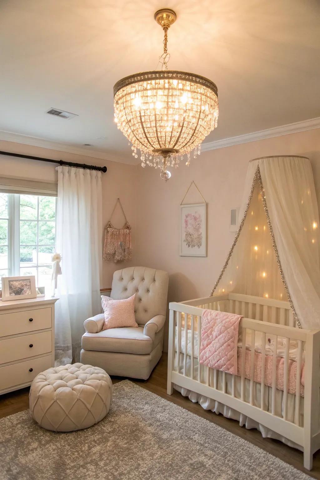 Stylish lighting elevates the nursery's mood.