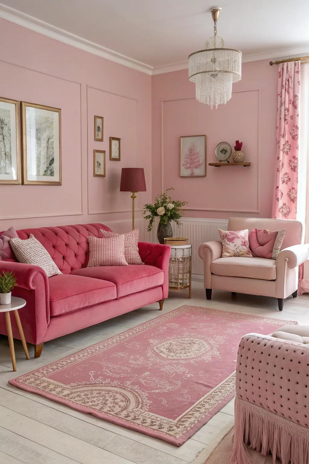 A monochrome pink scheme creates a warm and cohesive look.