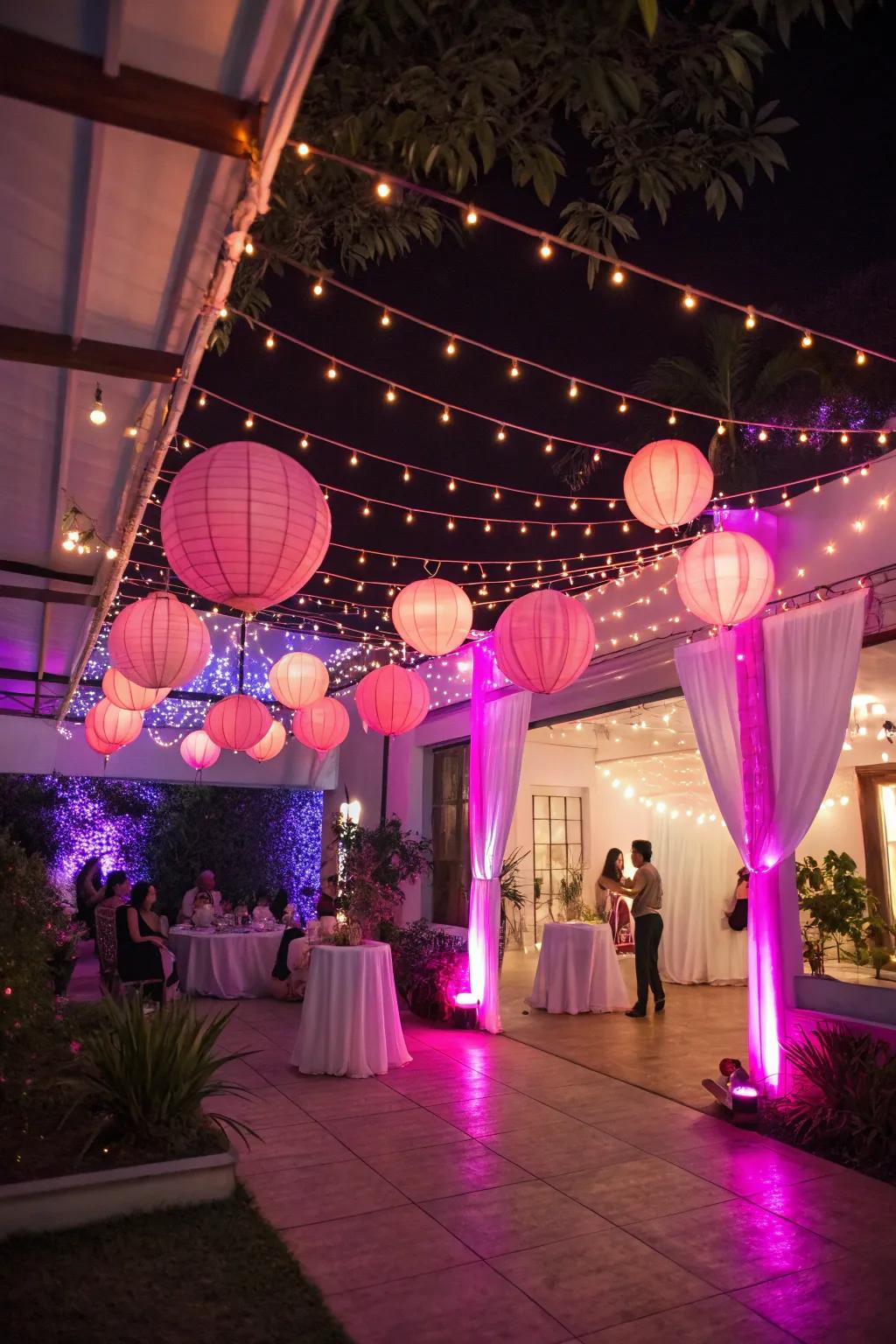 Subtle pink lighting creates a magical shine throughout the celebration.