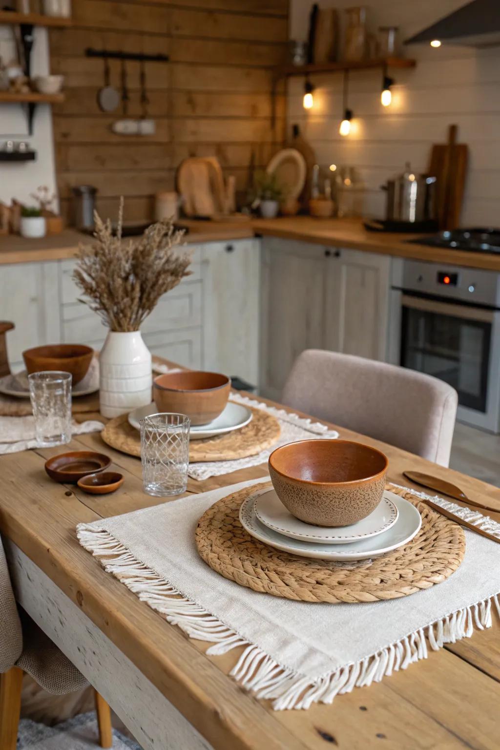 Subtle and country aesthetics add warmth and comfort to your dining area.