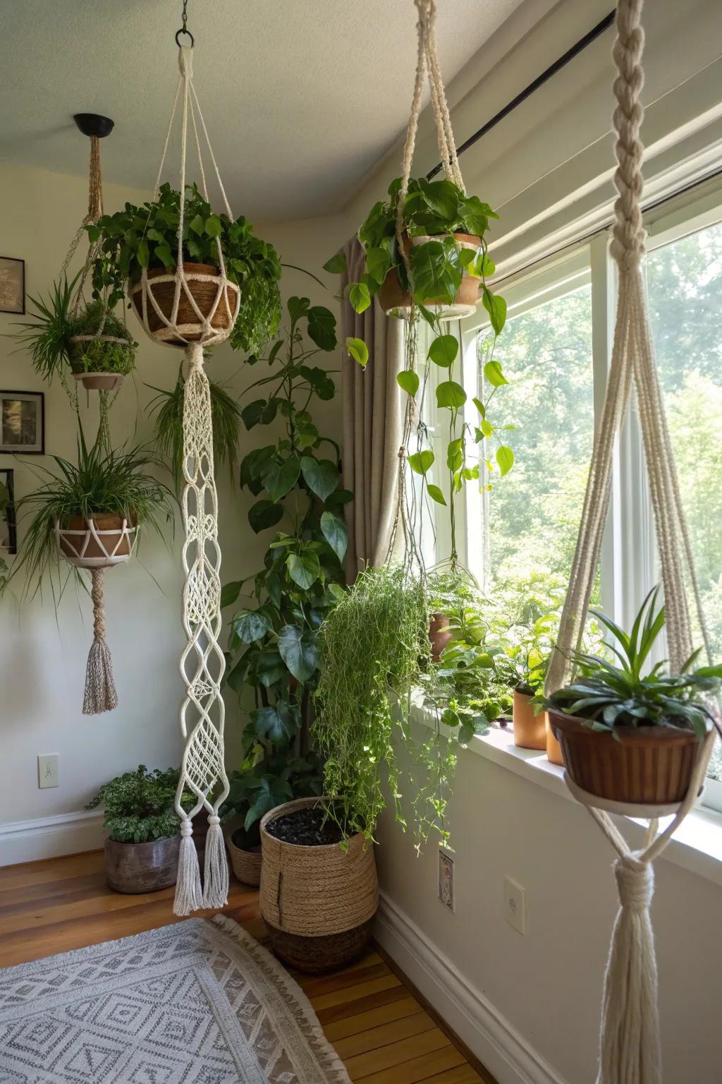 Take your plant display to the next level with hanging pots.