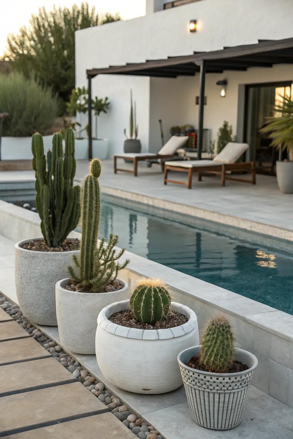 Needles provide a distinctive, modern flair to poolside decor.