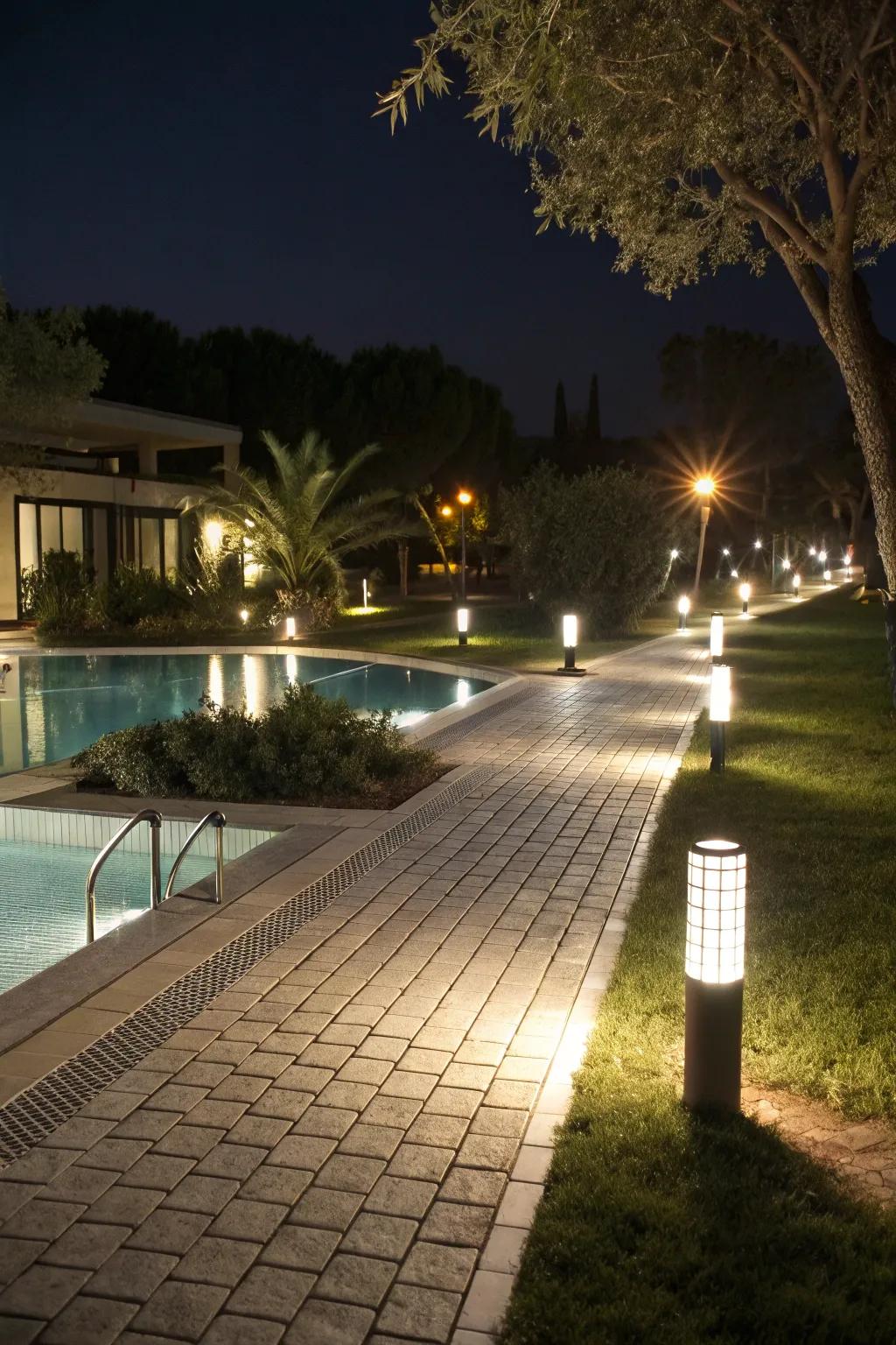 Pathway lights provide a secure and stylish passage around your pool.