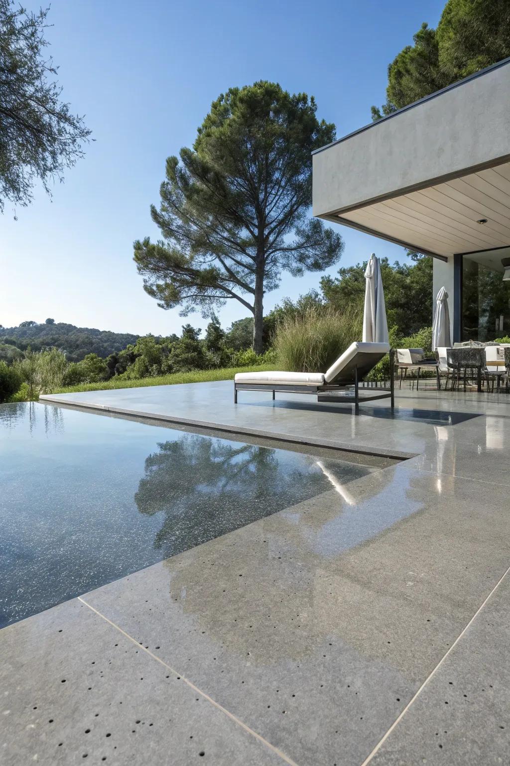 Polished concrete gives a sophisticated and contemporary feel to the poolside.