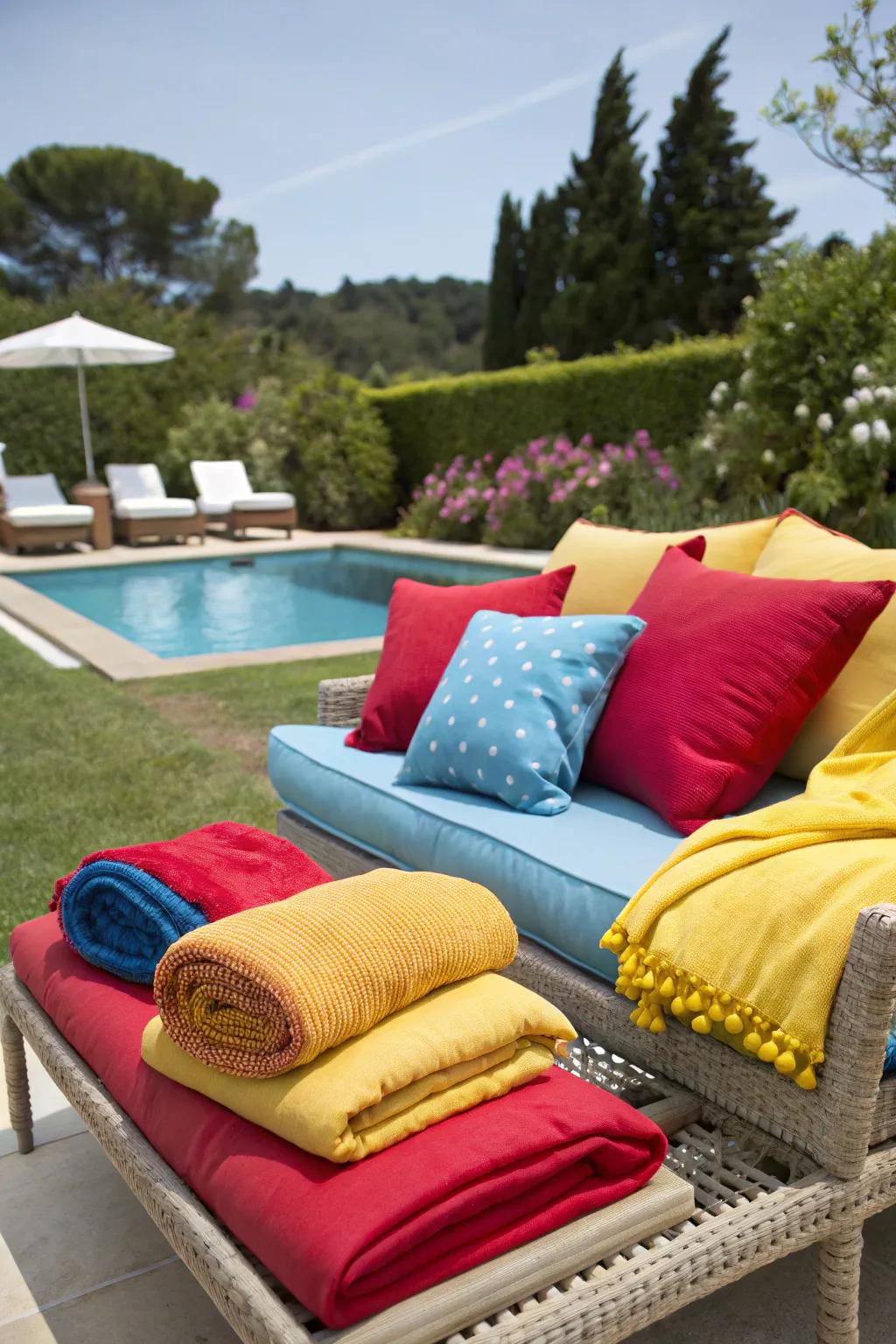 Enliven your pool area with decorative cushions.